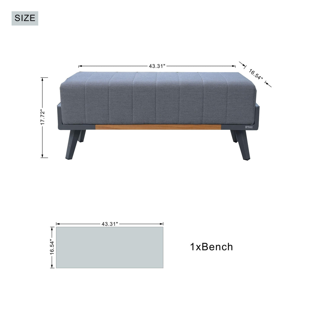 Gray Aluminum Outdoor Sofa Set with Teak Inlay Armrests - Direct Wicker