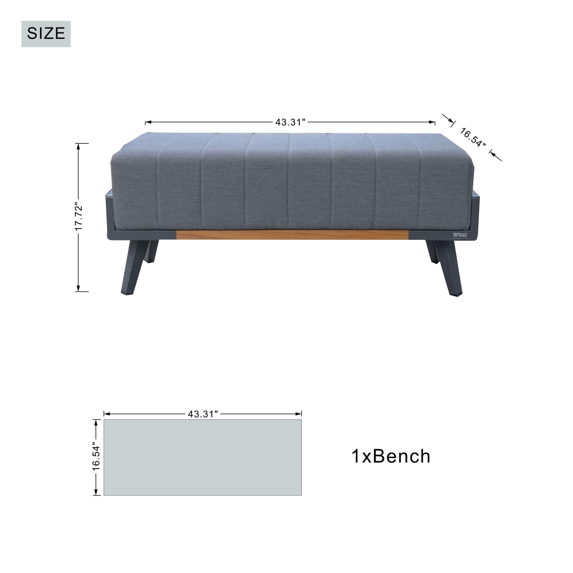 Gray Aluminum Outdoor Sofa Set with Teak Inlay Armrests - Direct Wicker