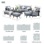Gray Aluminum Outdoor Sofa Set with Teak Inlay Armrests - Direct Wicker