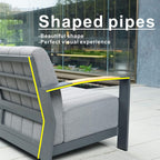 Gray Aluminum Outdoor Sofa Set with Teak Inlay Armrests - Direct Wicker