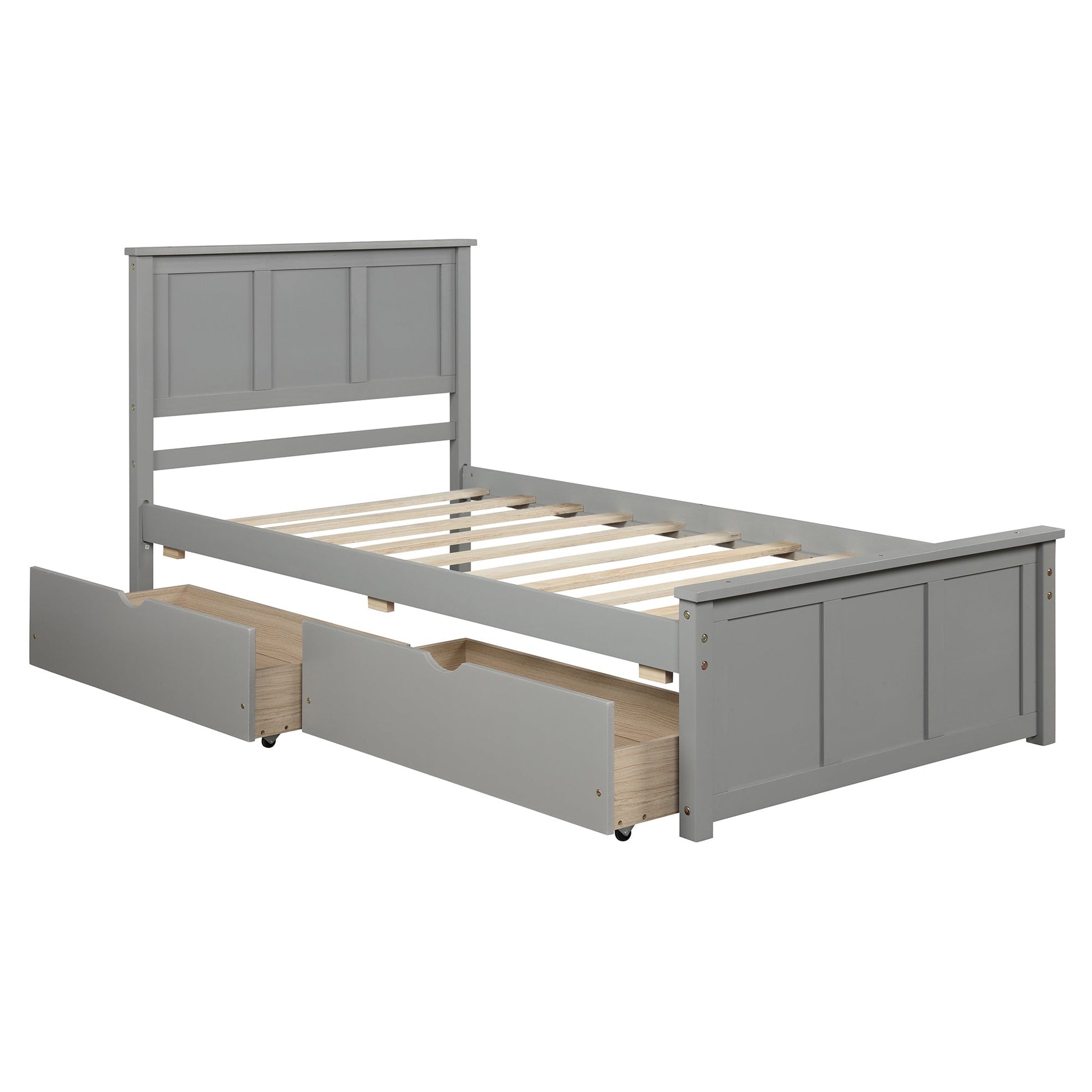 Gray Platform Storage Bed with 2 Wheels - Drawers, Twin Size Frame (WF194472AAE) - Direct Wicker