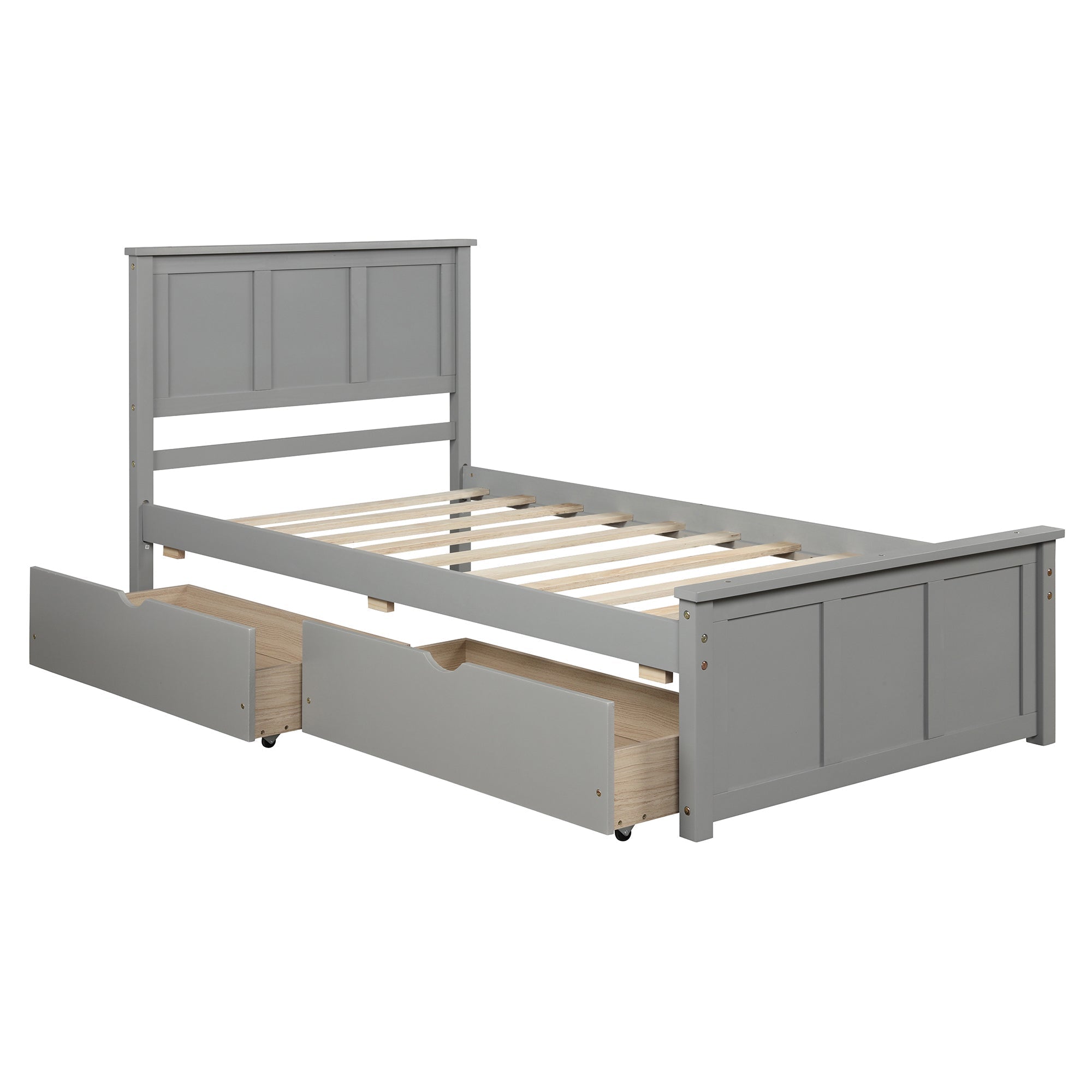 Gray Platform Storage Bed with 2 Wheels - Drawers, Twin Size Frame (WF194472AAE) - Direct Wicker