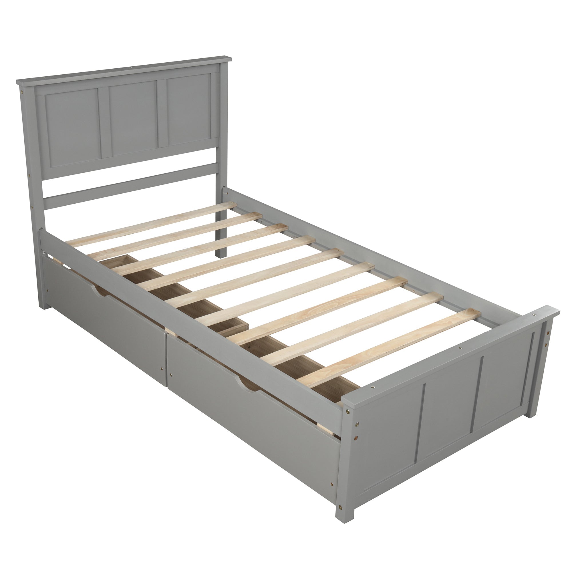 Gray Platform Storage Bed with 2 Wheels - Drawers, Twin Size Frame (WF194472AAE) - Direct Wicker