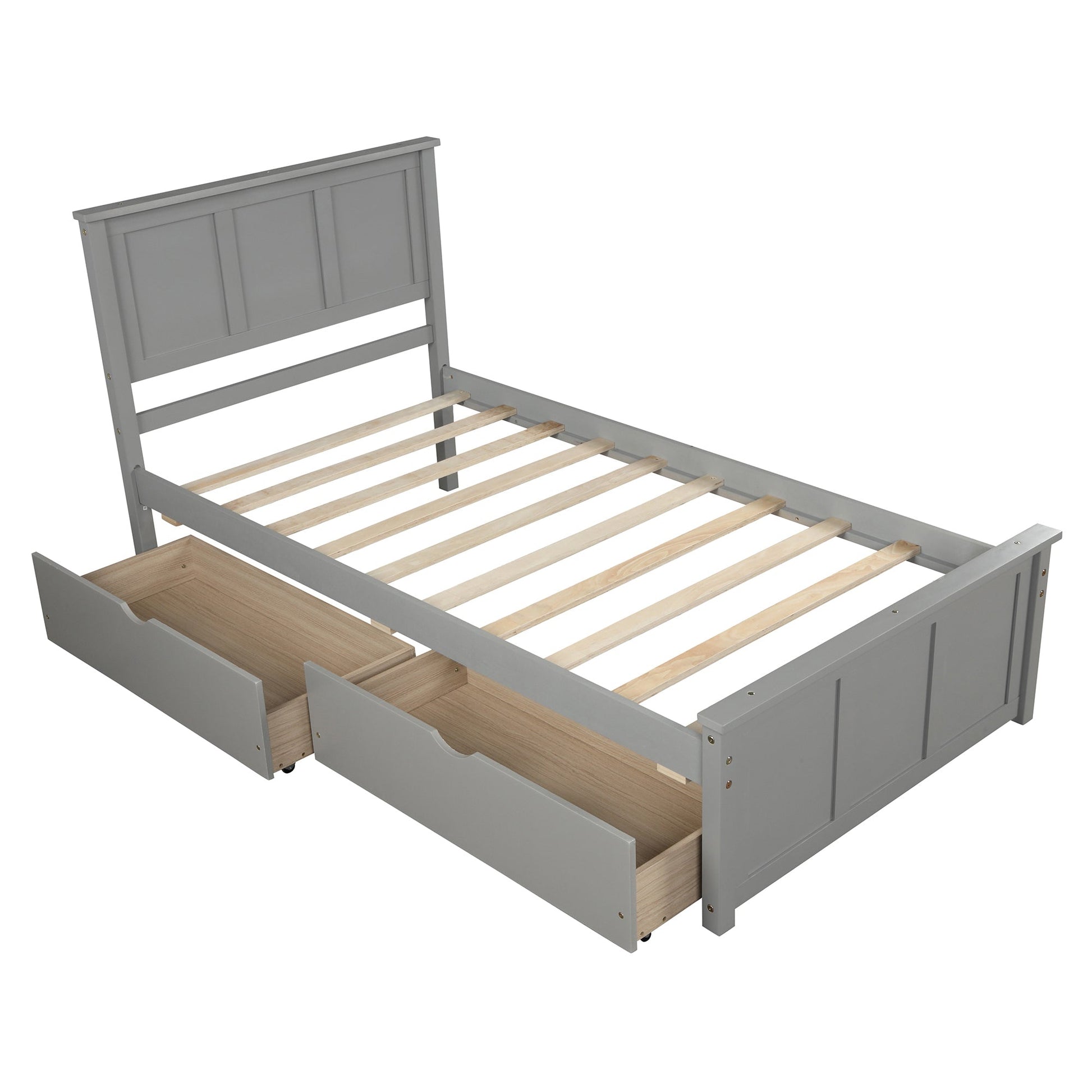 Gray Platform Storage Bed with 2 Wheels - Drawers, Twin Size Frame (WF194472AAE) - Direct Wicker
