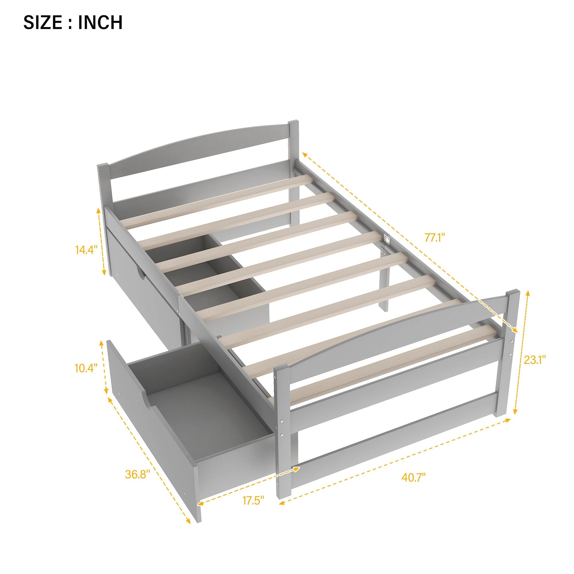Gray Solid Wood Twin Size Platform Bed with Two Drawers (WF195910AAE) - Direct Wicker
