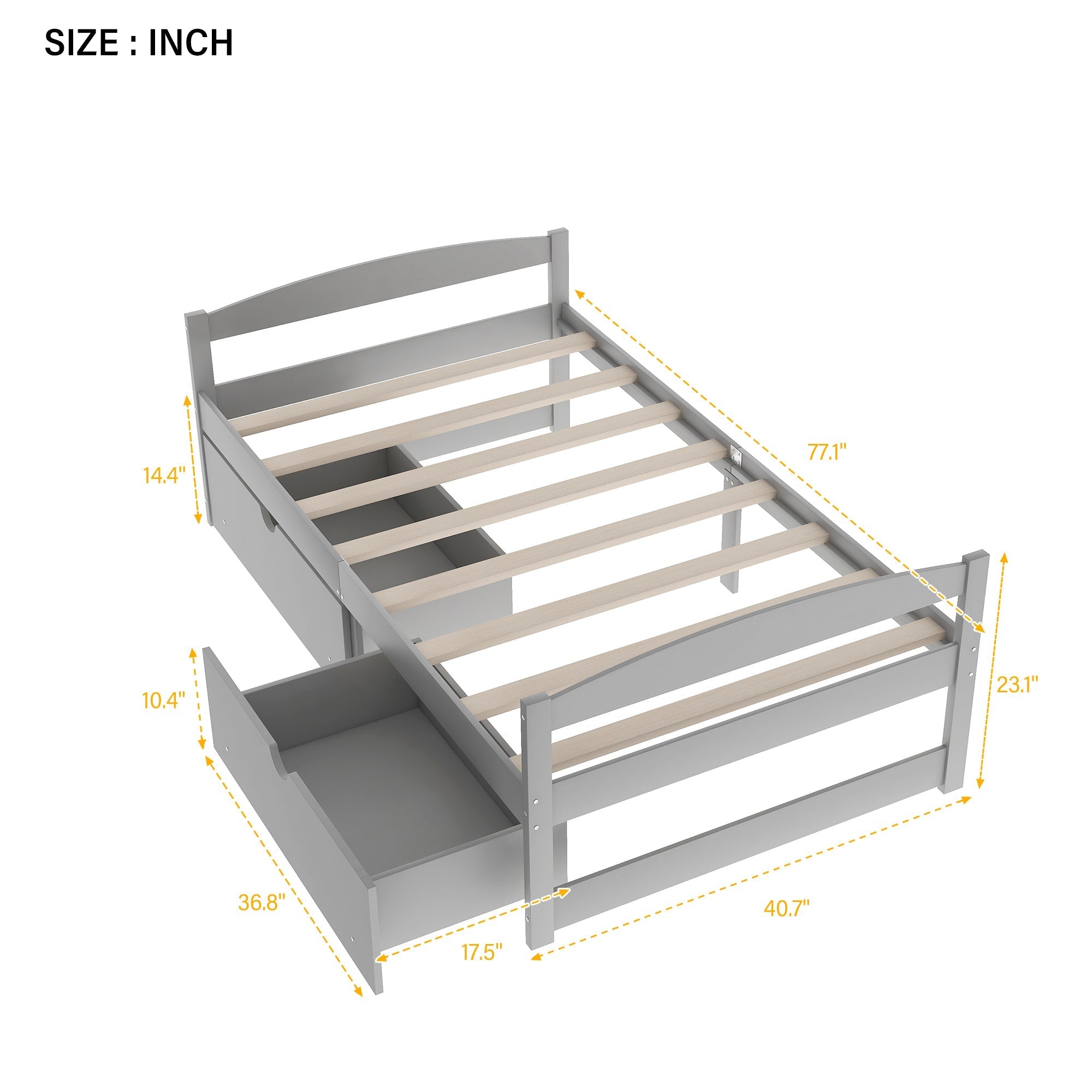 Gray Solid Wood Twin Size Platform Bed with Two Drawers (WF195910AAE) - Direct Wicker