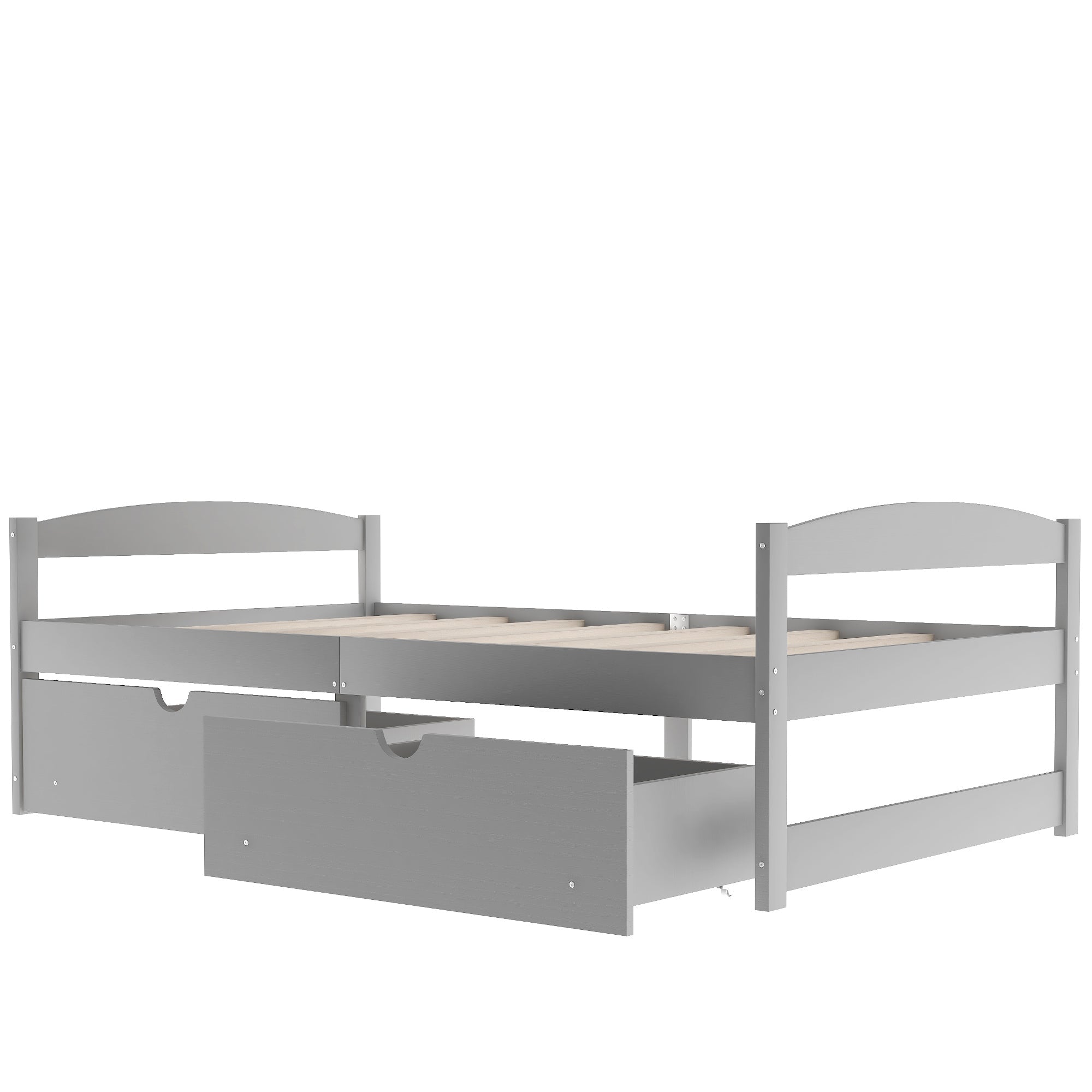Gray Solid Wood Twin Size Platform Bed with Two Drawers (WF195910AAE) - Direct Wicker