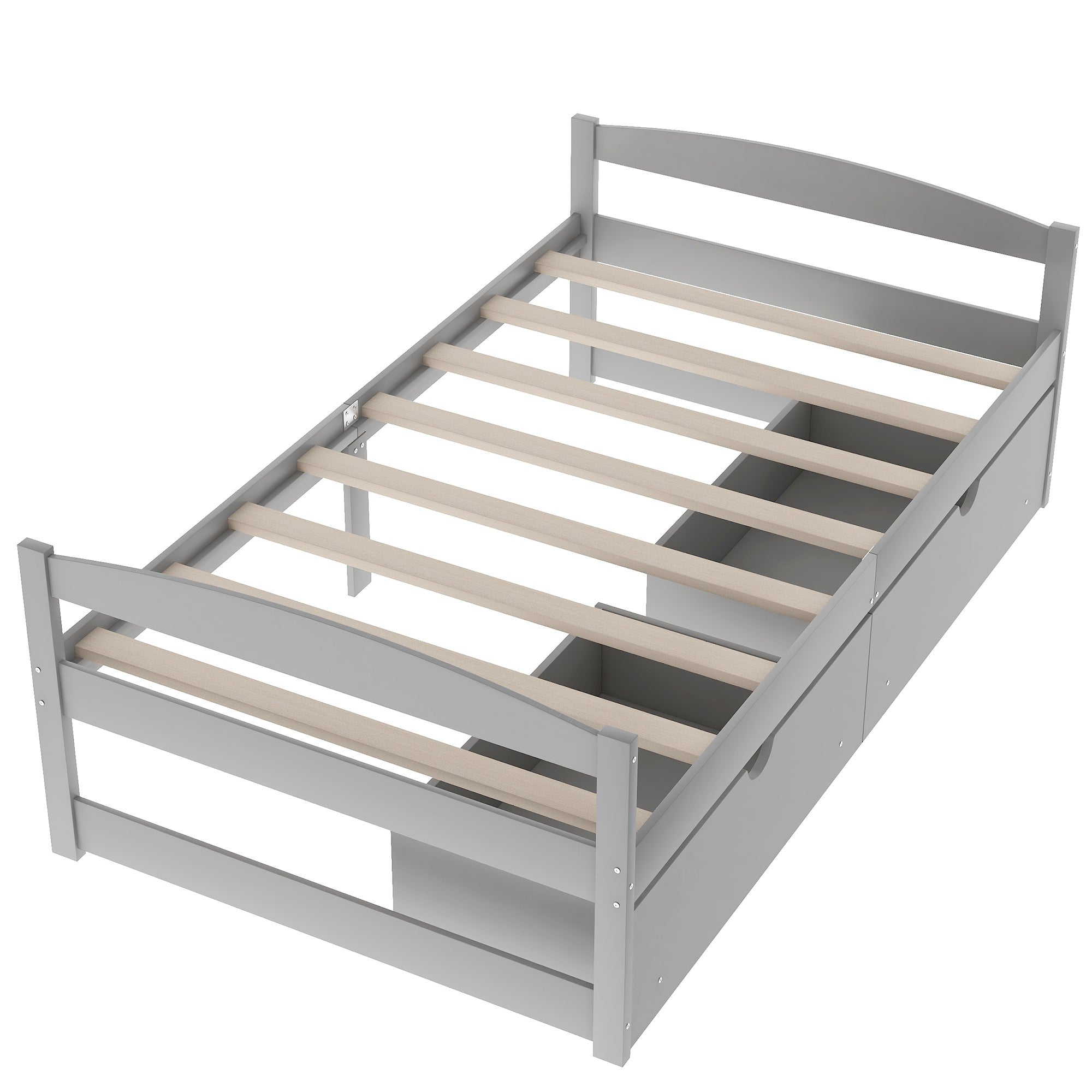 Gray Solid Wood Twin Size Platform Bed with Two Drawers (WF195910AAE) - Direct Wicker
