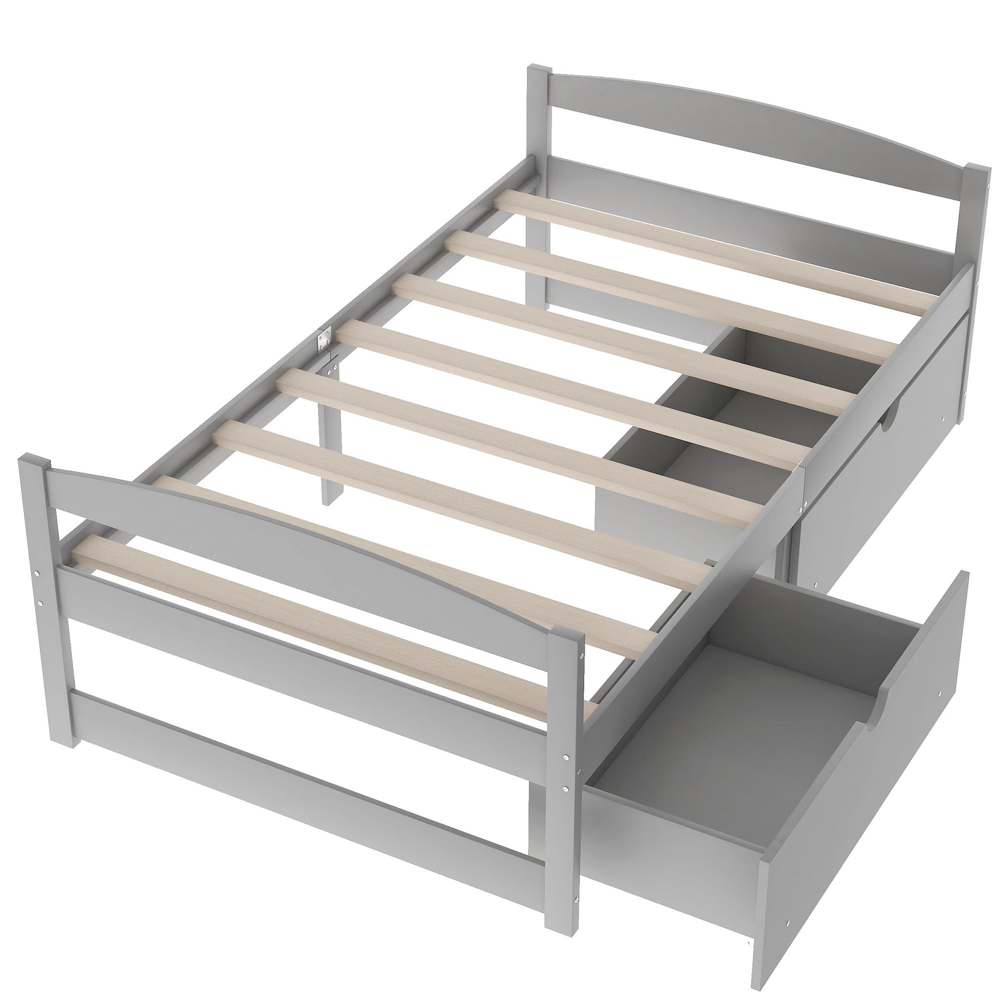 Gray Solid Wood Twin Size Platform Bed with Two Drawers (WF195910AAE) - Direct Wicker