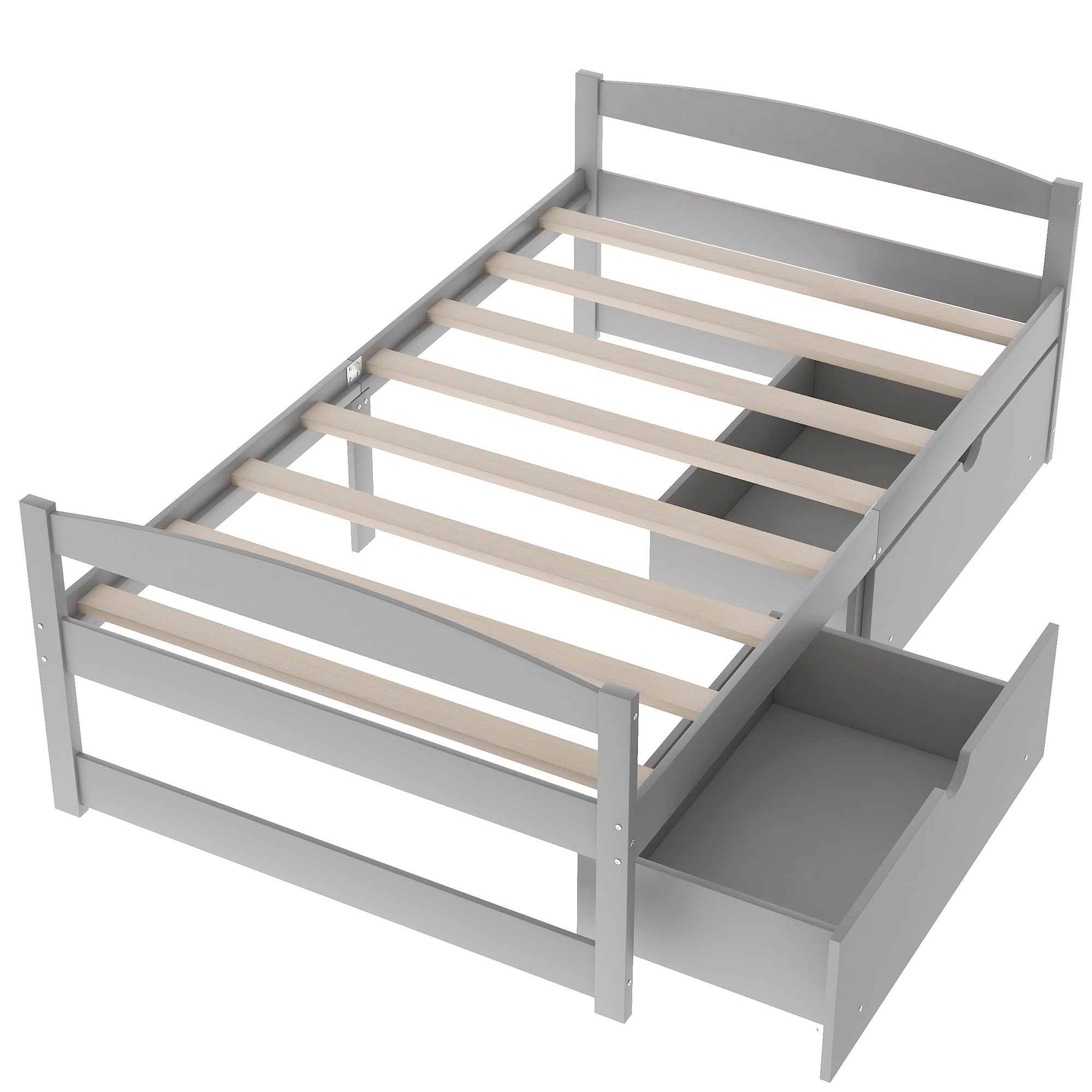 Gray Solid Wood Twin Size Platform Bed with Two Drawers (WF195910AAE) - Direct Wicker