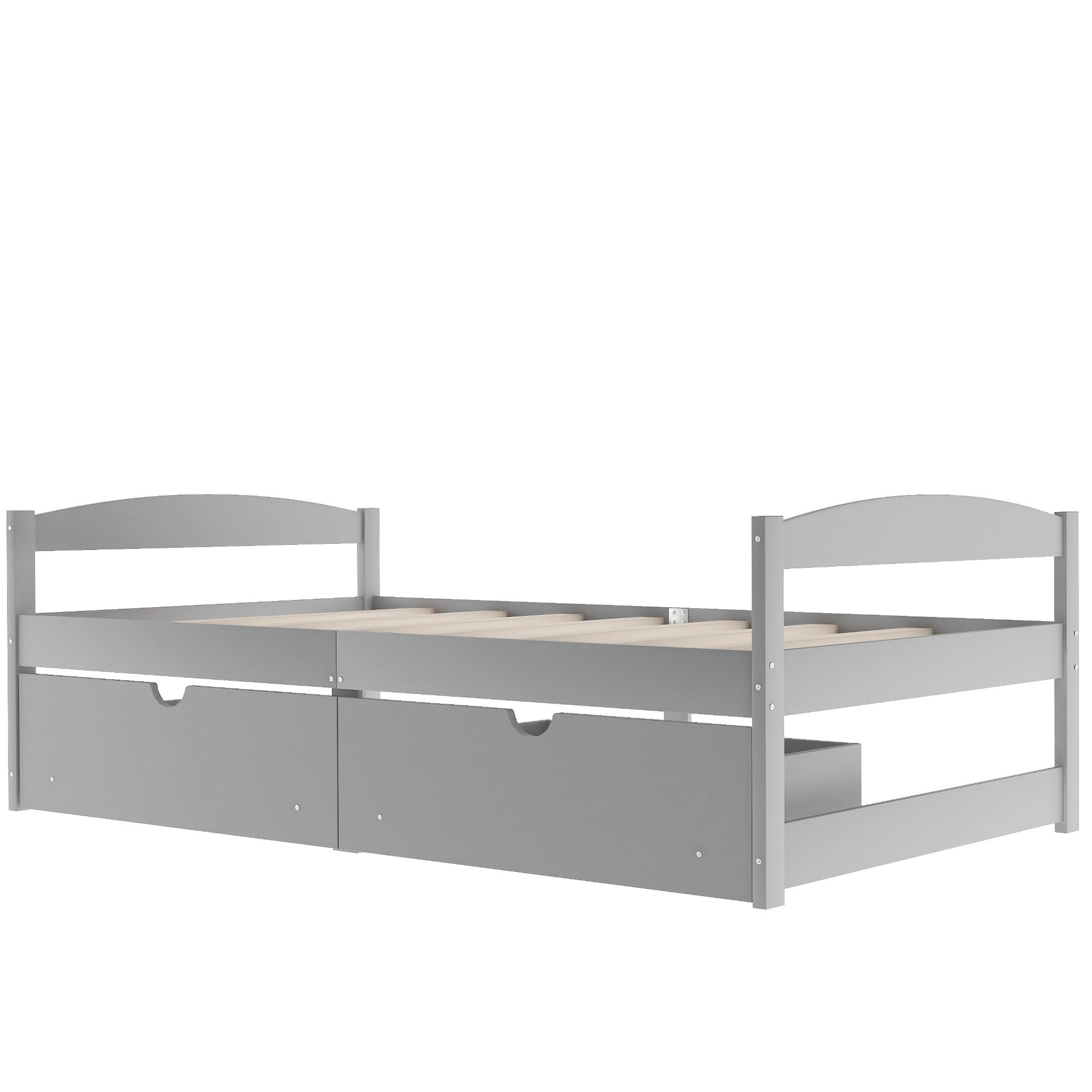 Gray Solid Wood Twin Size Platform Bed with Two Drawers (WF195910AAE) - Direct Wicker