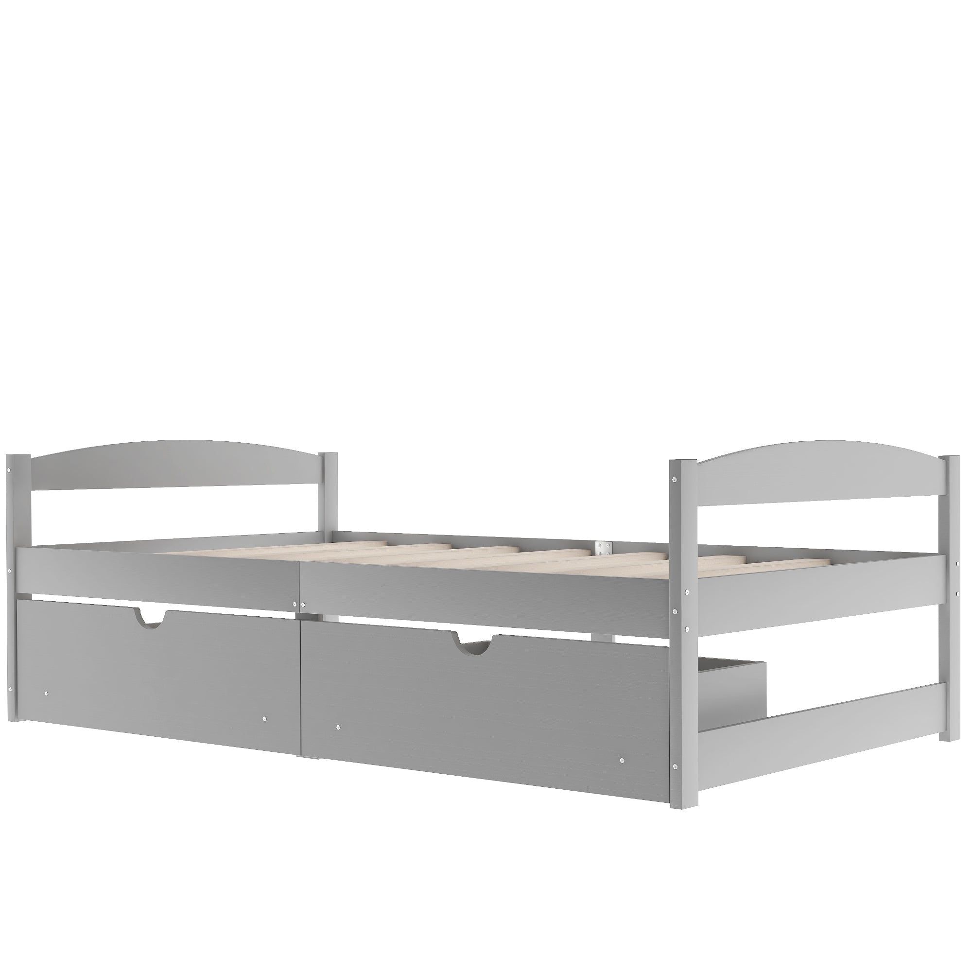 Gray Solid Wood Twin Size Platform Bed with Two Drawers (WF195910AAE) - Direct Wicker
