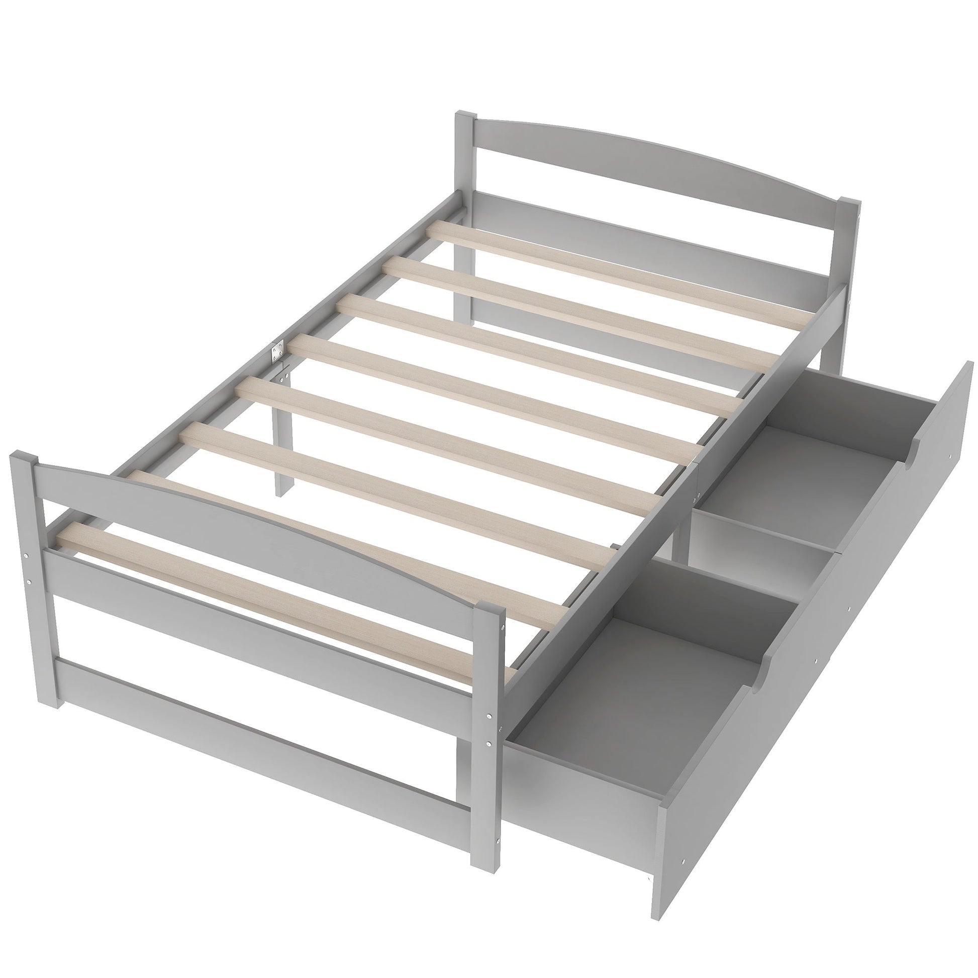 Gray Solid Wood Twin Size Platform Bed with Two Drawers (WF195910AAE) - Direct Wicker