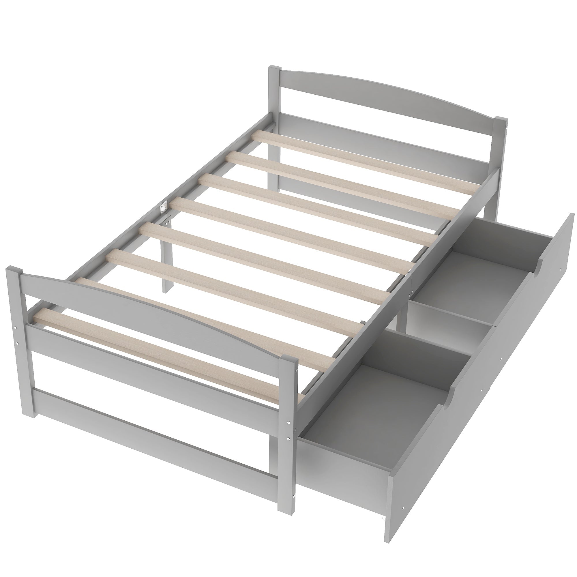 Gray Solid Wood Twin Size Platform Bed with Two Drawers (WF195910AAE) - Direct Wicker