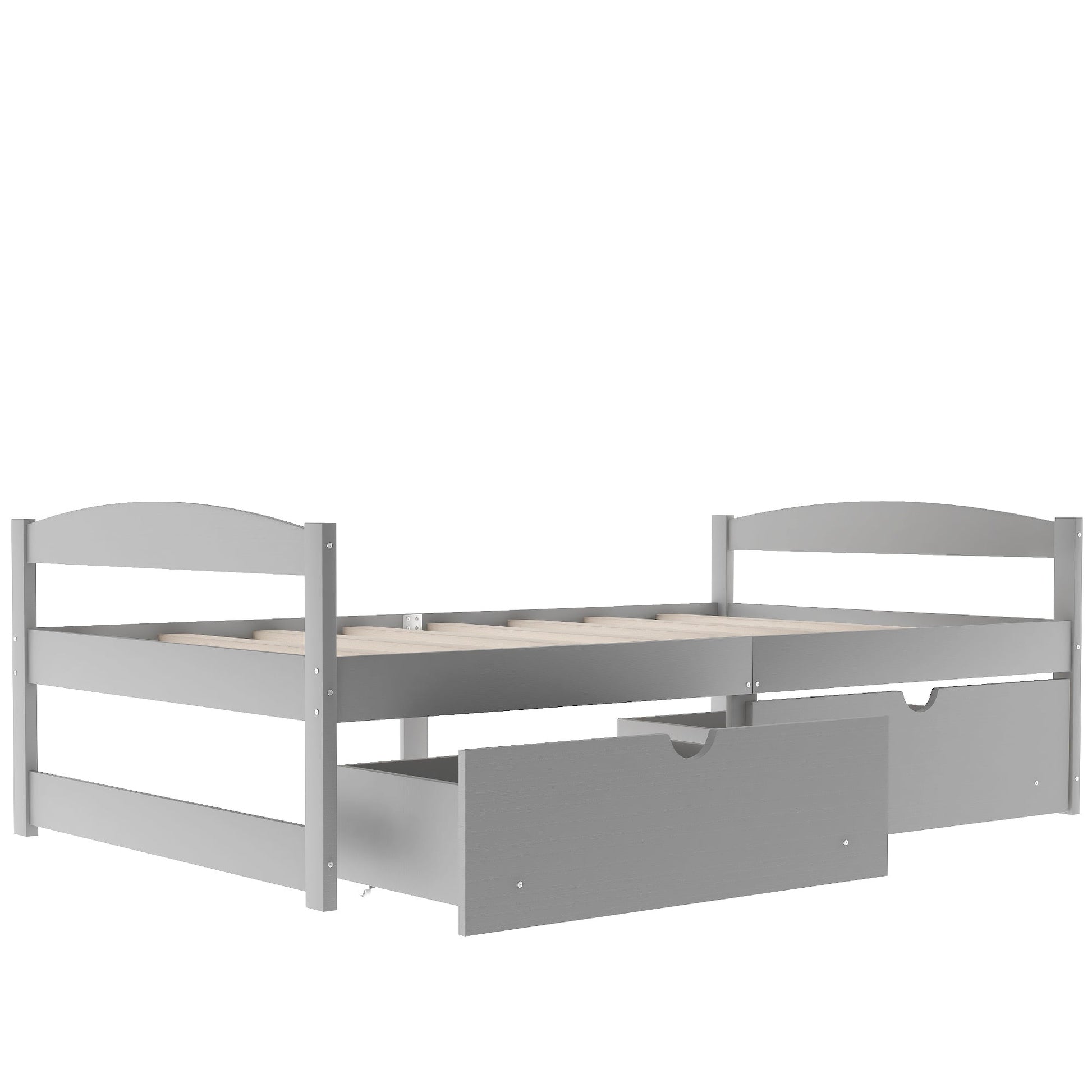 Gray Solid Wood Twin Size Platform Bed with Two Drawers (WF195910AAE) - Direct Wicker