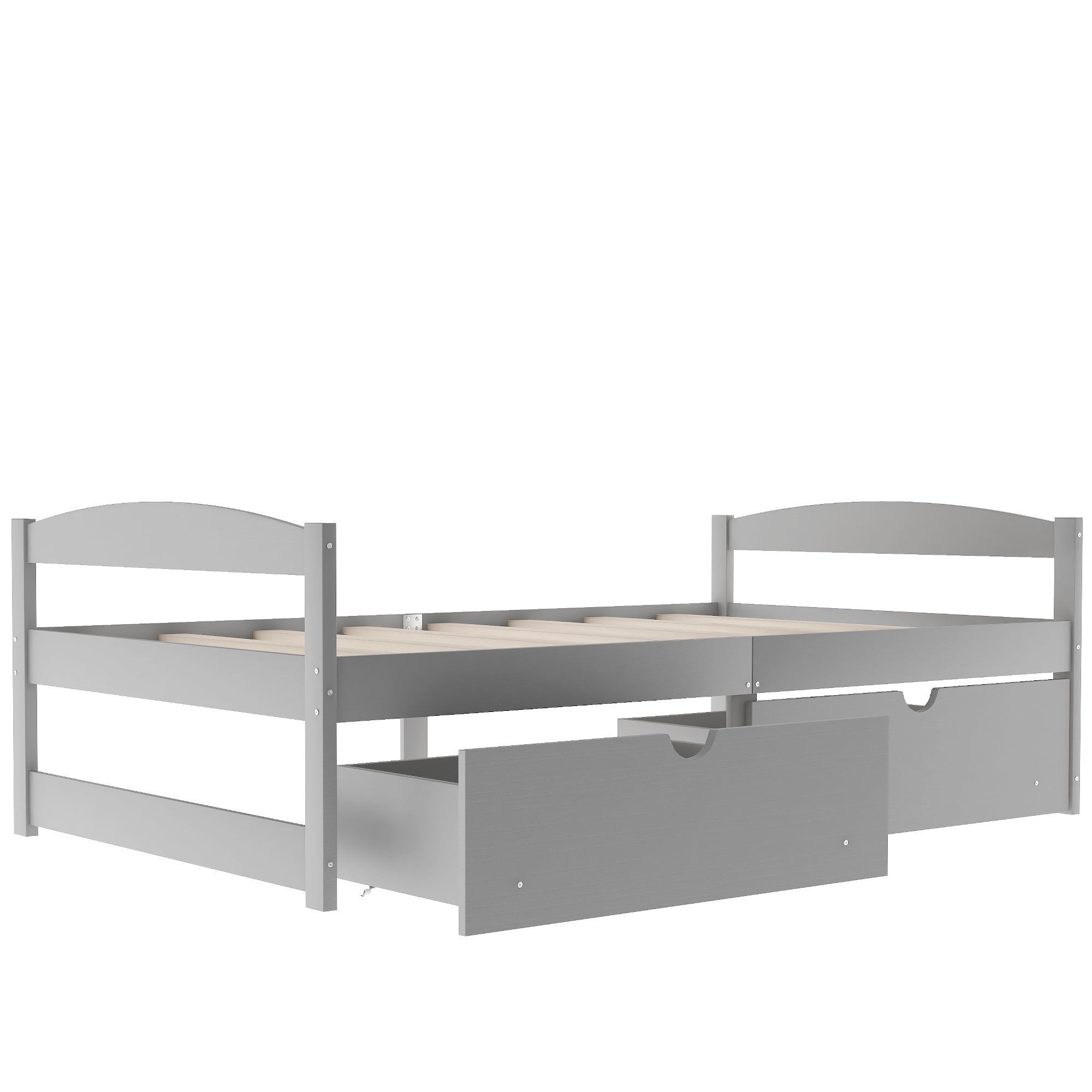 Gray Solid Wood Twin Size Platform Bed with Two Drawers (WF195910AAE) - Direct Wicker
