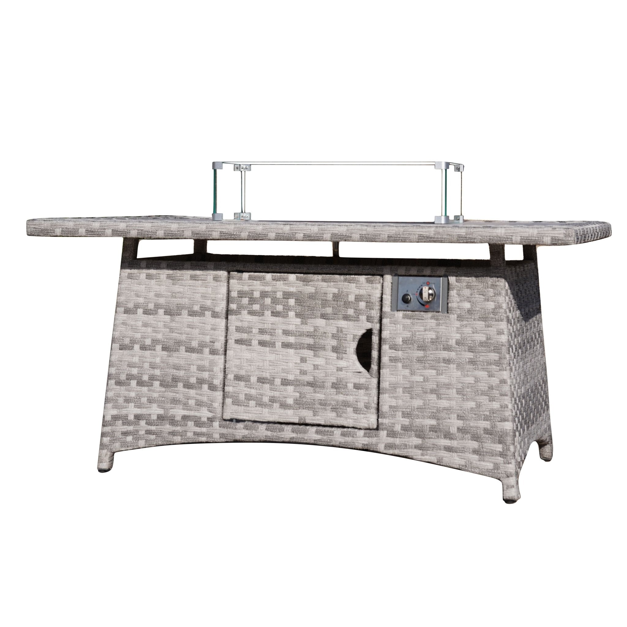 Gray - White Fire Pit Table – Outdoor Patio Coffee Table with Wind Guard and Propane Storage - Direct Wicker