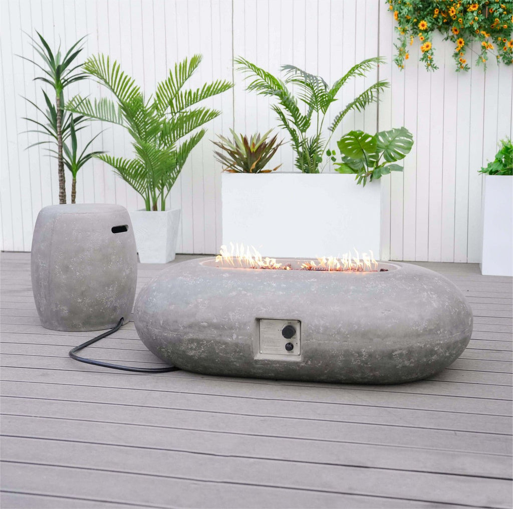 Grey Oval Cement Firepit Table with Gas Cylinder Cover (PAG - 24912) - Direct Wicker
