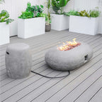 Grey Oval Cement Firepit Table with Gas Cylinder Cover (PAG - 24912) - Direct Wicker
