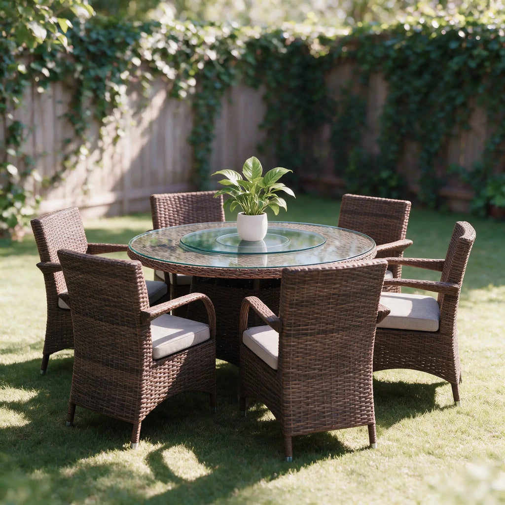 Hampton 6-Seat Outdoor Dining Set - Round Dining Table (PAD-1711+1122) - Direct Wicker