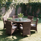 Hampton 6-Seat Outdoor Dining Set - Round Dining Table (PAD-1711+1122) - Direct Wicker