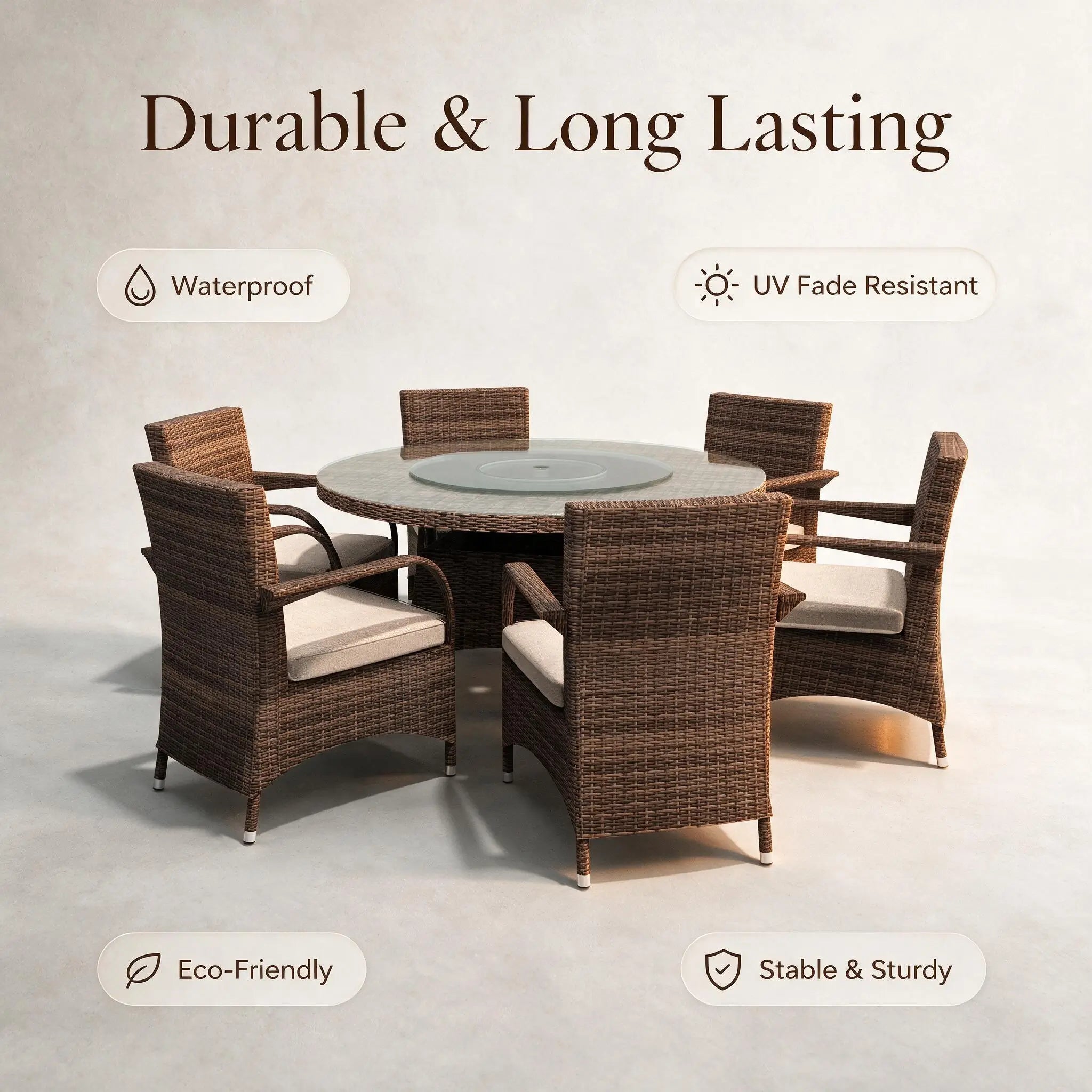 Hampton 6-Seat Outdoor Dining Set - Round Dining Table (PAD-1711+1122) - Direct Wicker