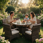 Hampton 6-Seat Outdoor Dining Set - Round Dining Table (PAD-1711+1122) - Direct Wicker