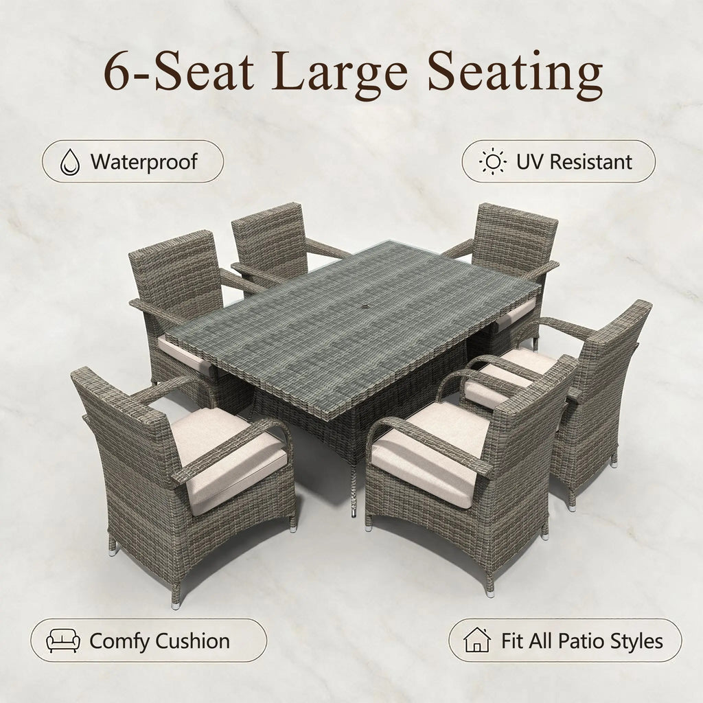 Hampton 6-Seat Outdoor Dining Set with Rectangular Dining Table (PAD-1712+1122) - Direct Wicker