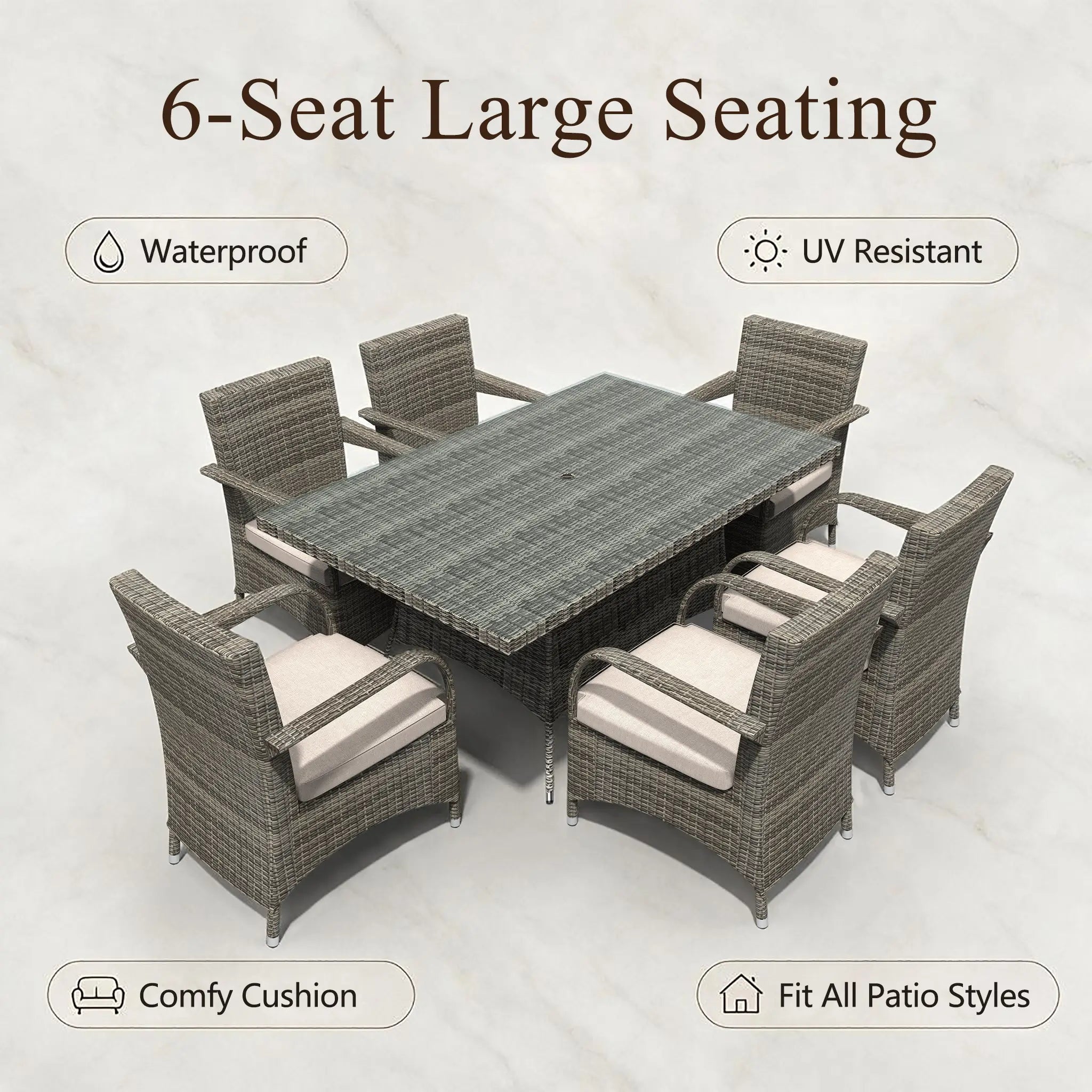 Hampton 6-Seat Outdoor Dining Set with Rectangular Dining Table (PAD-1712+1122) - Direct Wicker