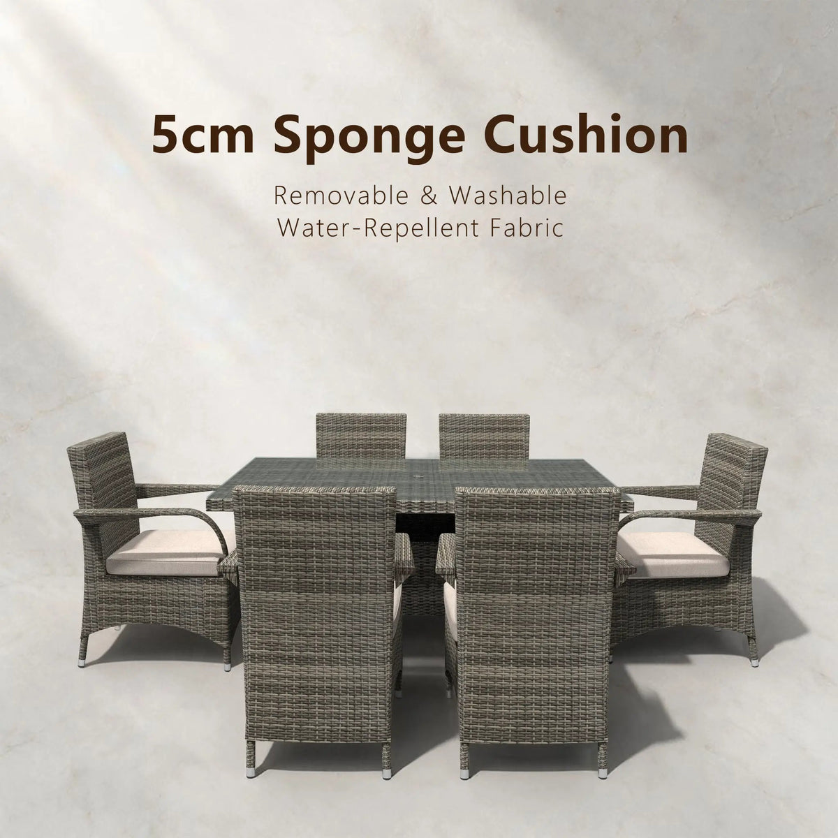 Hampton 6-Seat Outdoor Dining Set with Rectangular Dining Table (PAD-1712+1122) - Direct Wicker