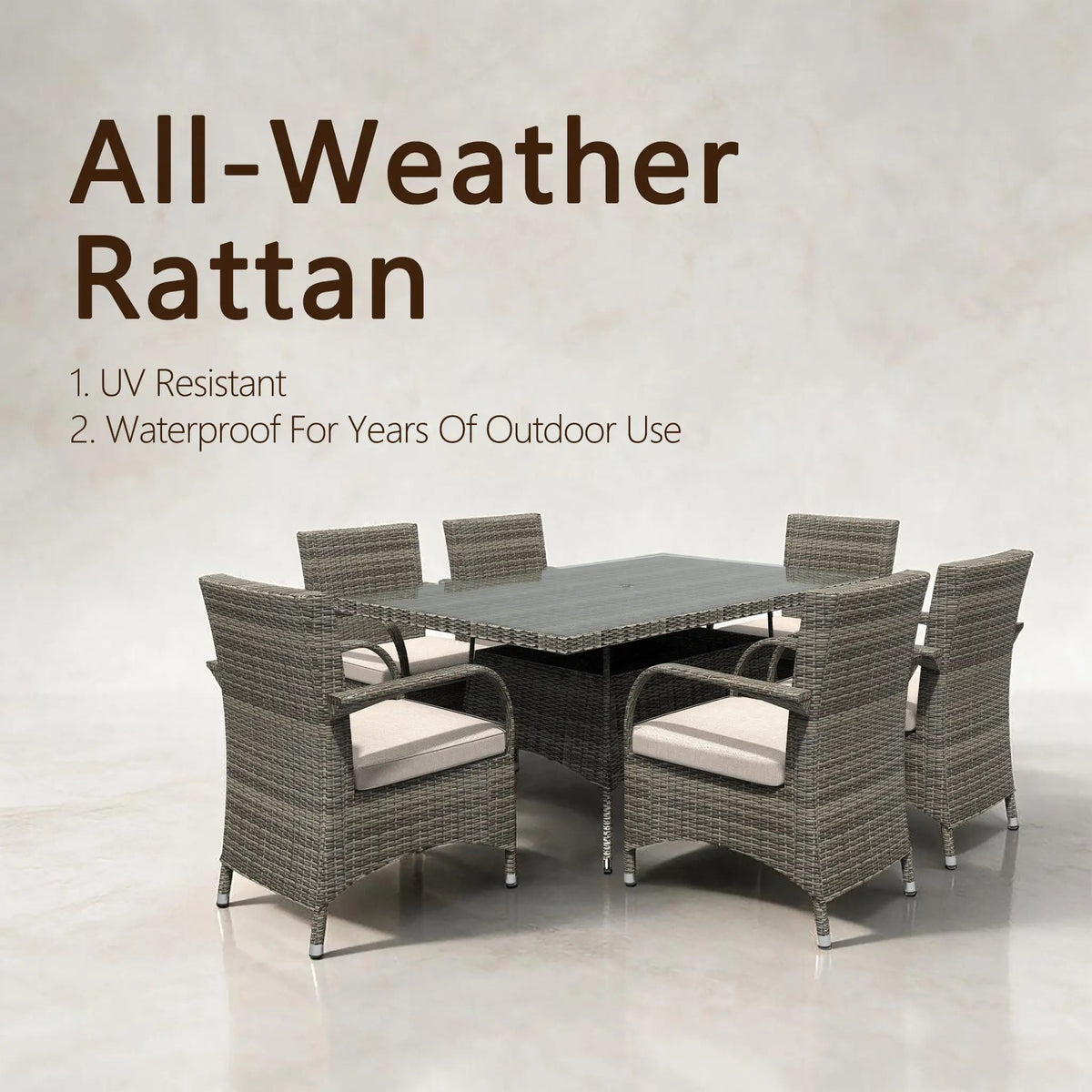 Hampton 6-Seat Outdoor Dining Set with Rectangular Dining Table (PAD-1712+1122) - Direct Wicker