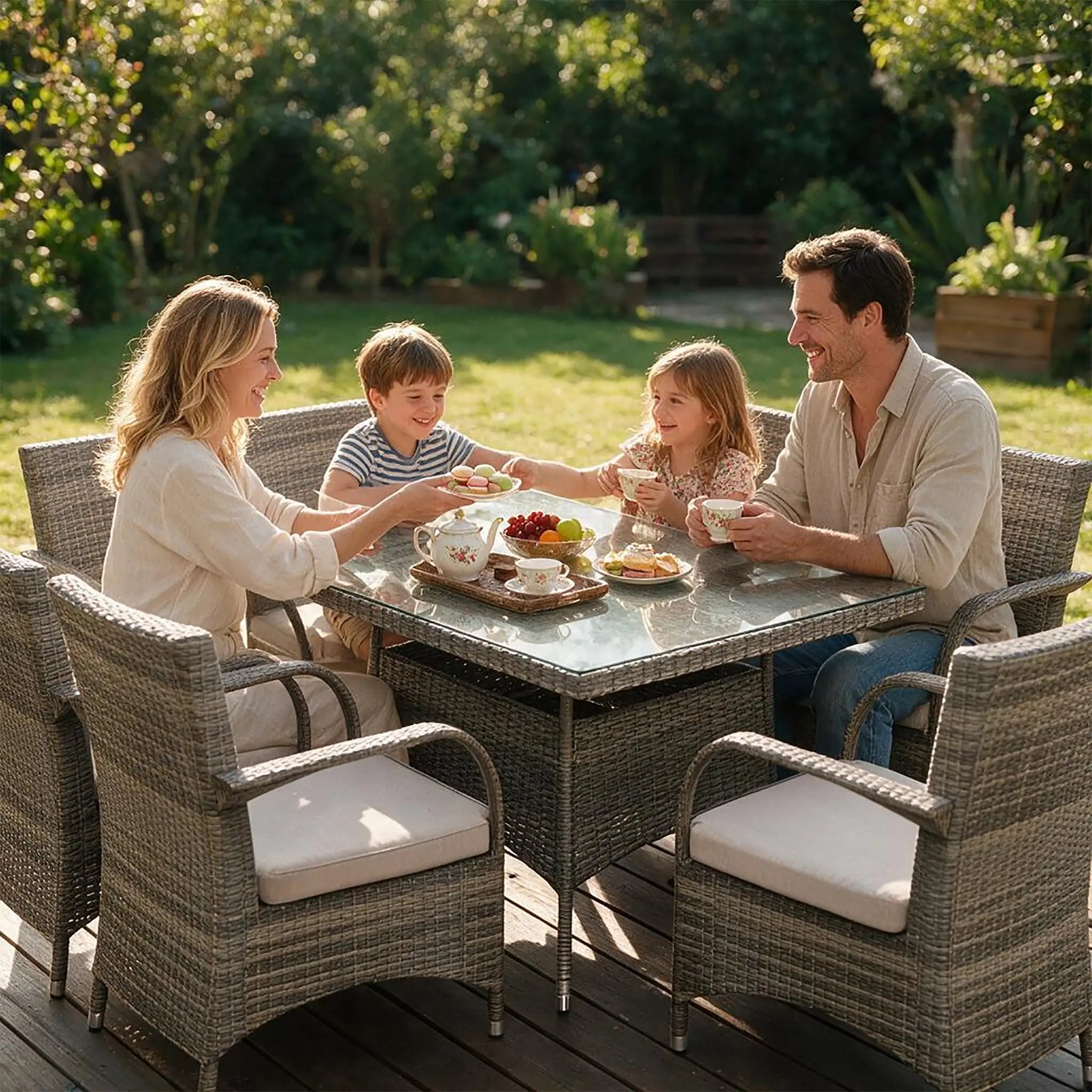 Hampton 6-Seat Outdoor Dining Set with Rectangular Dining Table (PAD-1712+1122) - Direct Wicker
