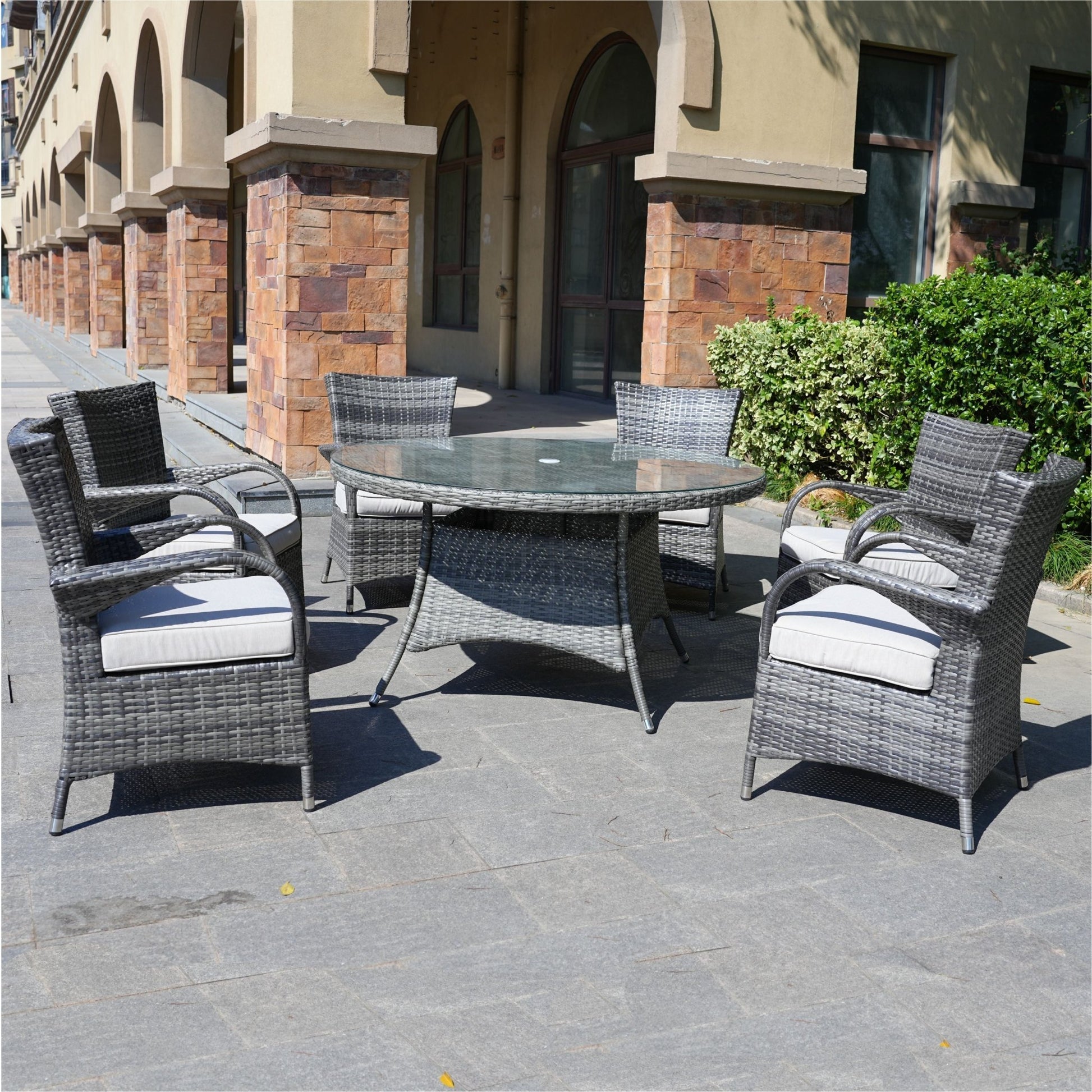 Hampton 6 - Seater Outdoor Dining Set - Round Dining Table (PAD - 1122) - Direct Wicker