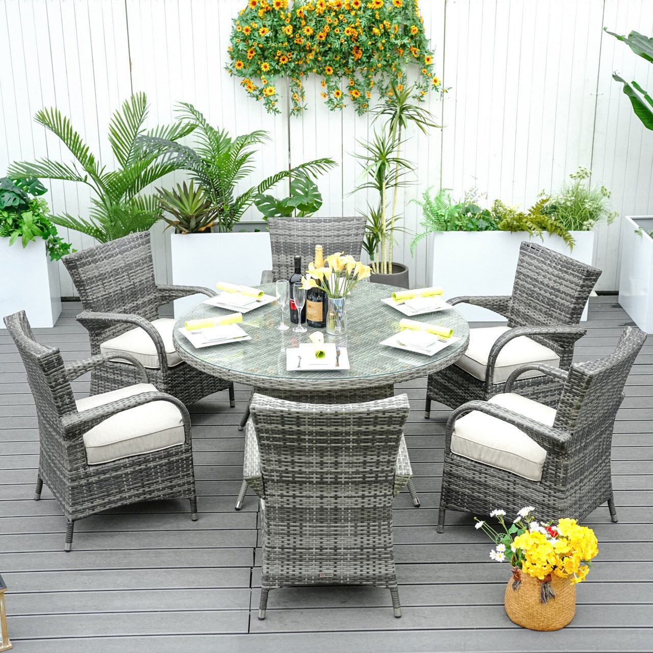 Hampton 6 - Seater Outdoor Dining Set - Round Dining Table (PAD - 1122) - Direct Wicker