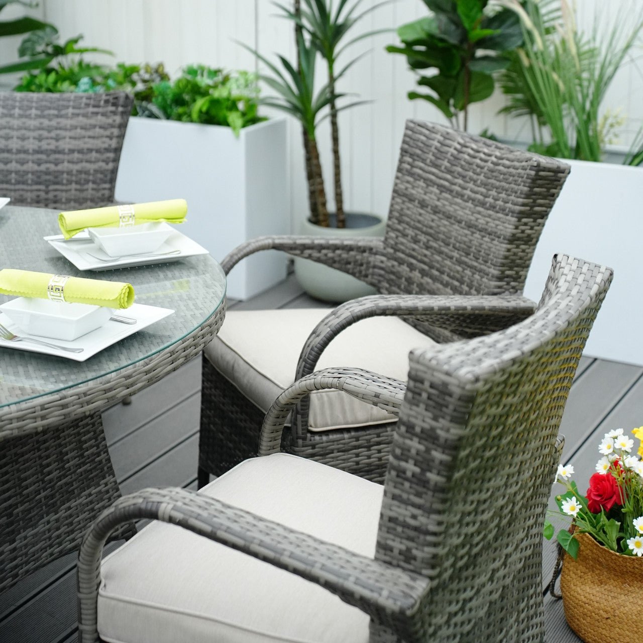 Hampton 6 - Seater Outdoor Dining Set - Round Dining Table (PAD - 1122) - Direct Wicker