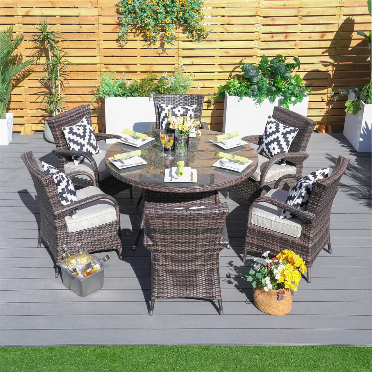 Hampton 6 - Seater Outdoor Dining Set - Round Dining Table (PAD - 1122) - Direct Wicker
