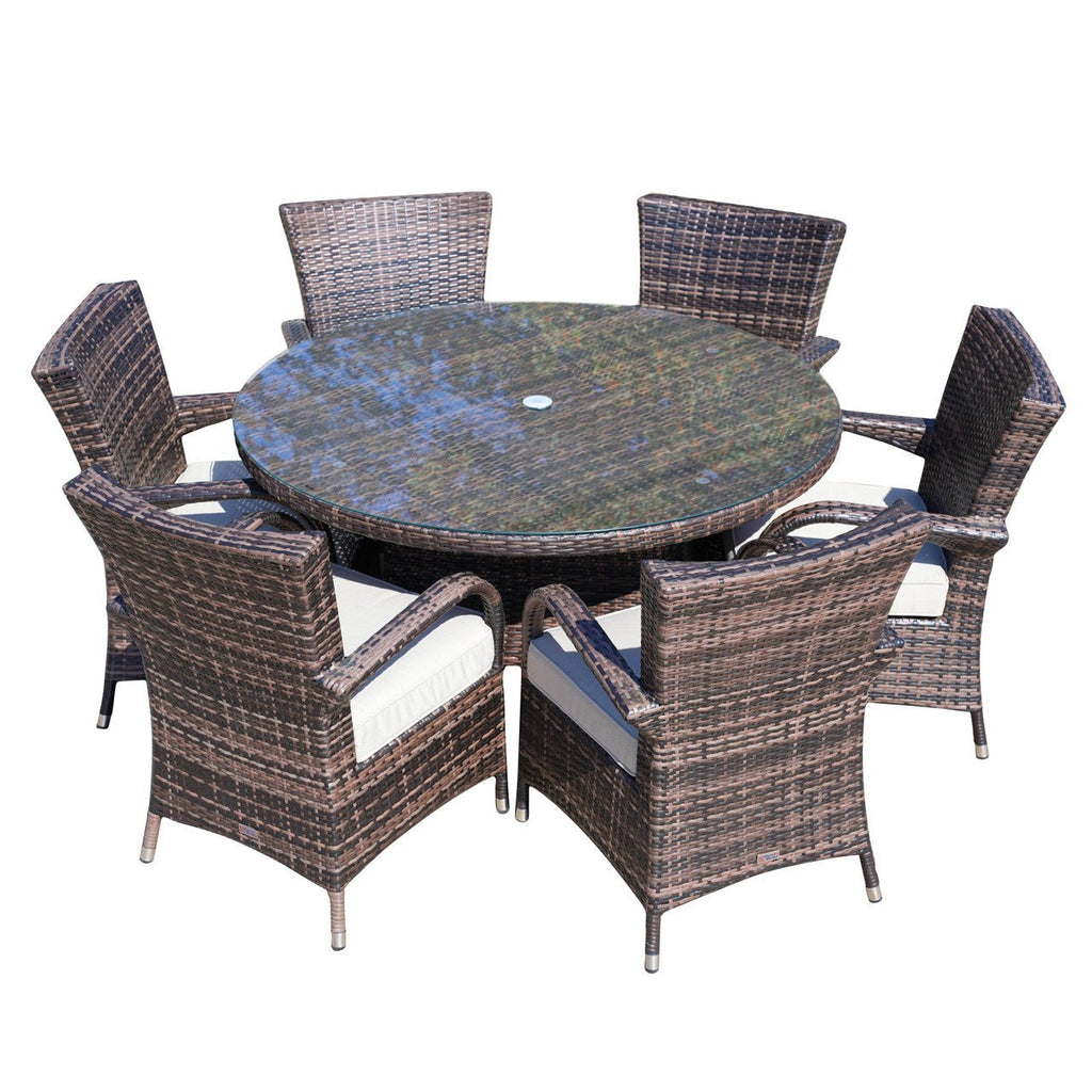 Hampton 6 - Seater Outdoor Dining Set - Round Dining Table (PAD - 1122) - Direct Wicker