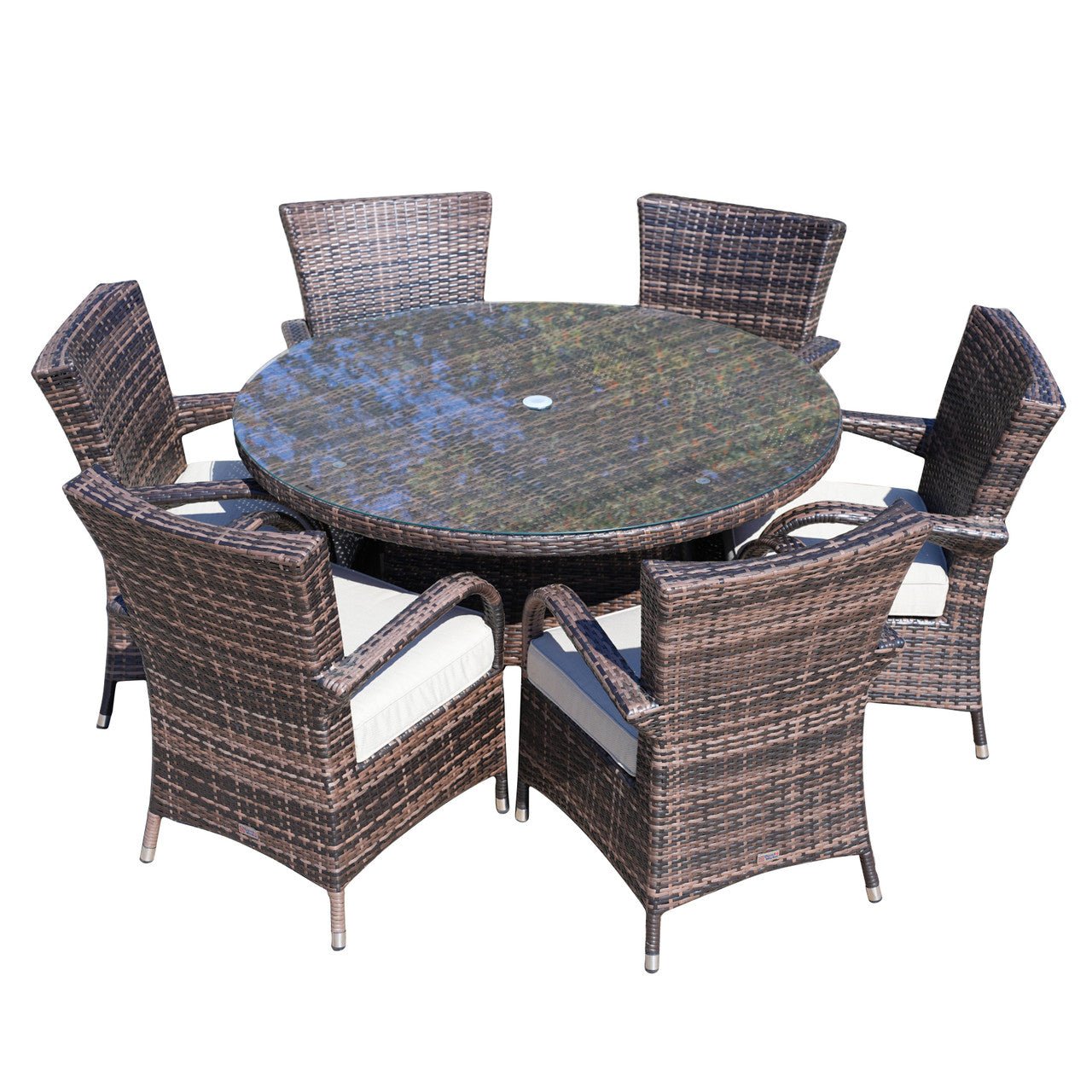 Hampton 6 - Seater Outdoor Dining Set - Round Dining Table (PAD - 1122) - Direct Wicker