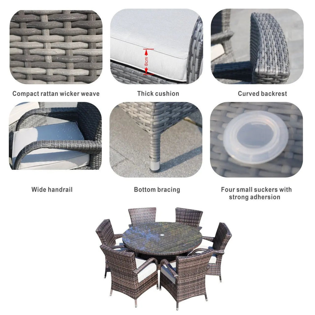 Hampton 6 - Seater Outdoor Dining Set - Round Dining Table (PAD - 1122) - Direct Wicker