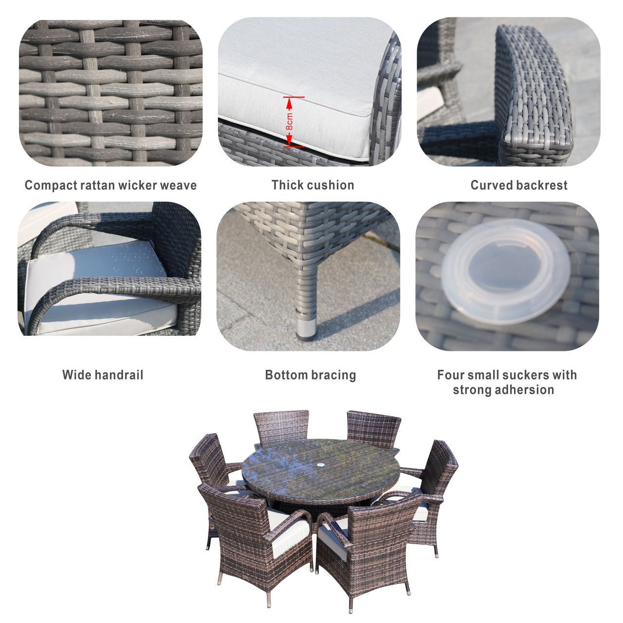 Hampton 6 - Seater Outdoor Dining Set - Round Dining Table (PAD - 1122) - Direct Wicker