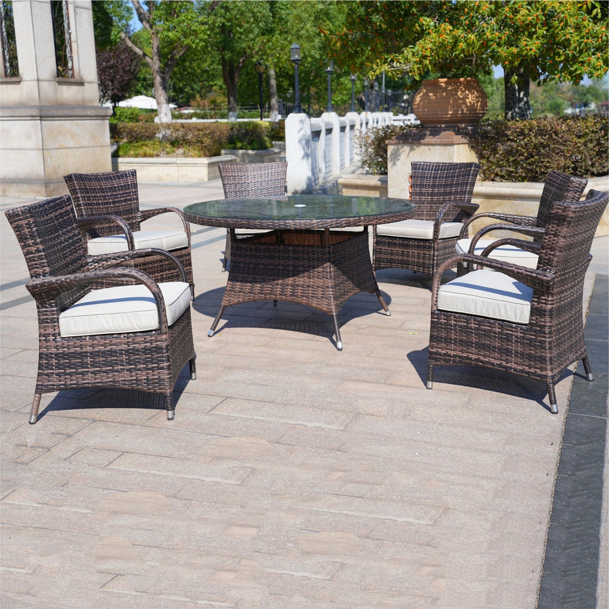 Hampton 6 - Seater Outdoor Dining Set - Round Dining Table (PAD - 1122) - Direct Wicker