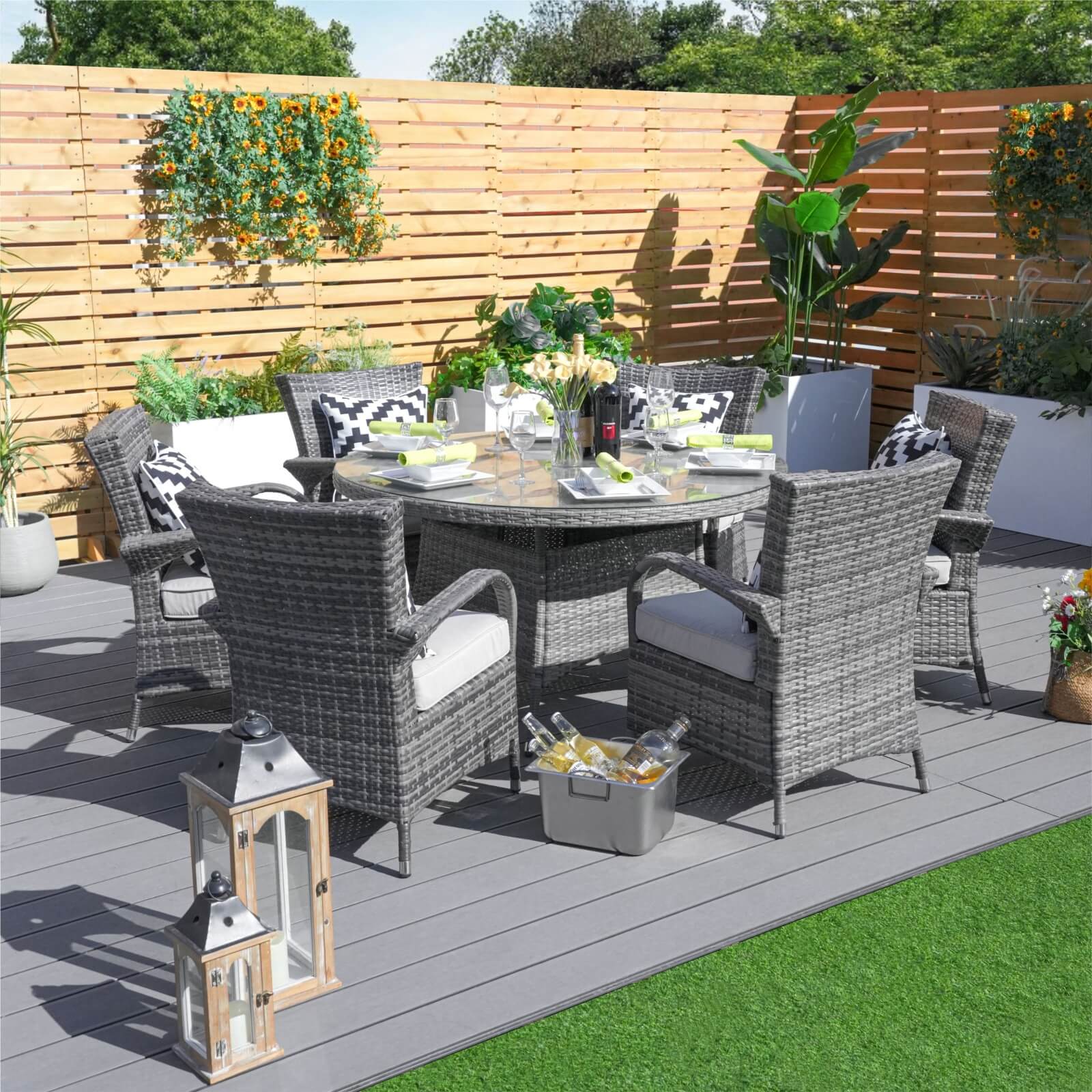 Hampton 6 - Seater Outdoor Dining Set - Round Dining Table (PAD - 1711+1122) - Direct Wicker