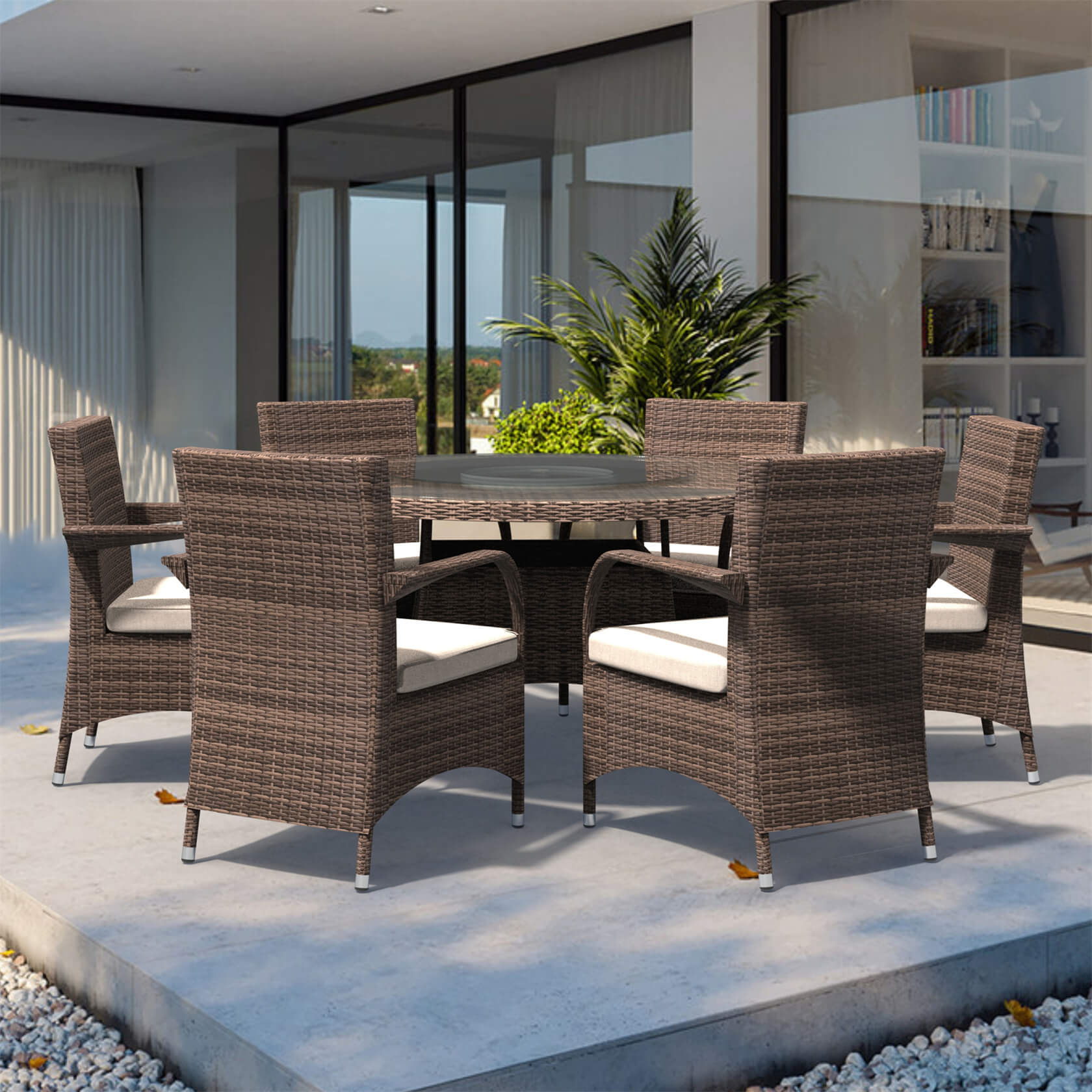 Hampton 6 - Seater Outdoor Dining Set - Round Dining Table (PAD - 1711+1122) - Direct Wicker