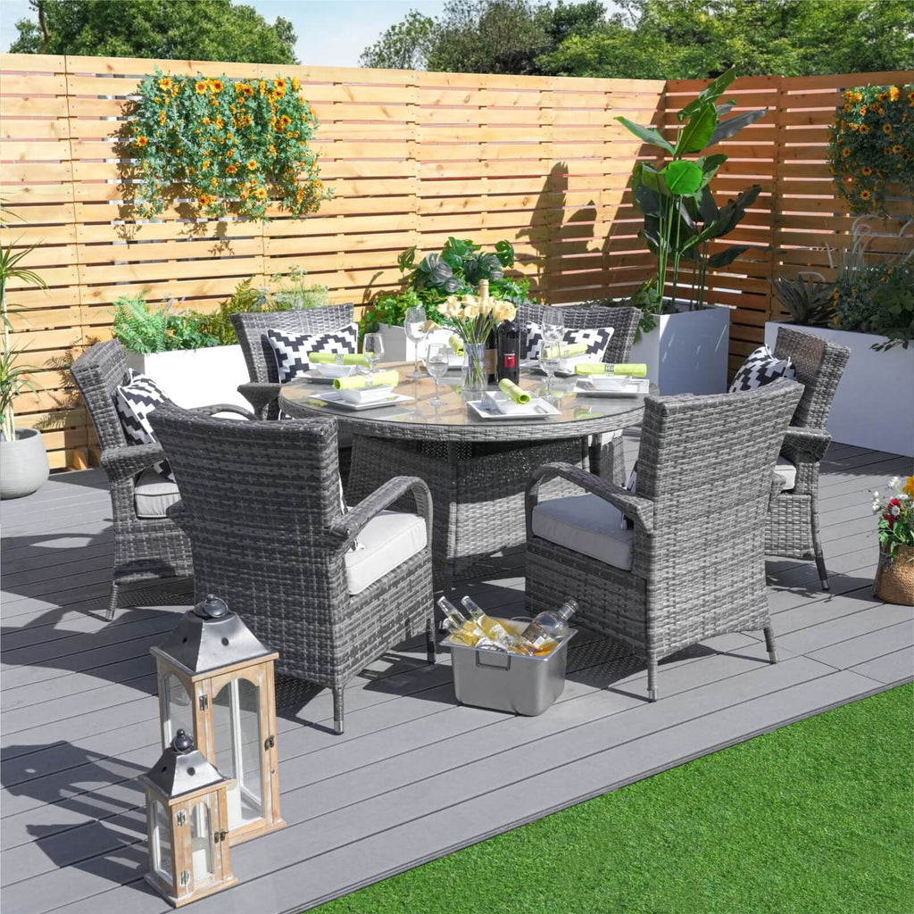 Hampton 6 - Seater Outdoor Dining Set - Round Dining Table (PAD - 1711+1122) - Direct Wicker