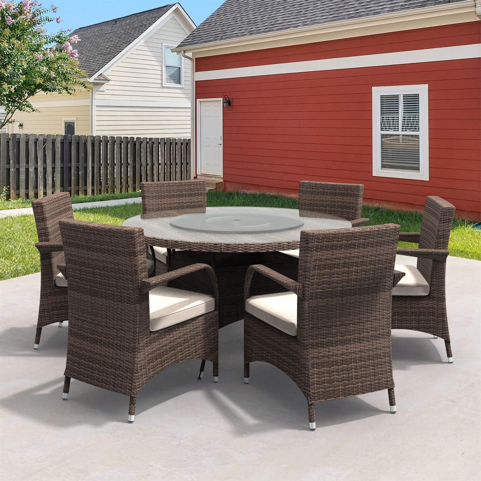 Hampton 6 - Seater Outdoor Dining Set - Round Dining Table (PAD - 1711+1122) - Direct Wicker