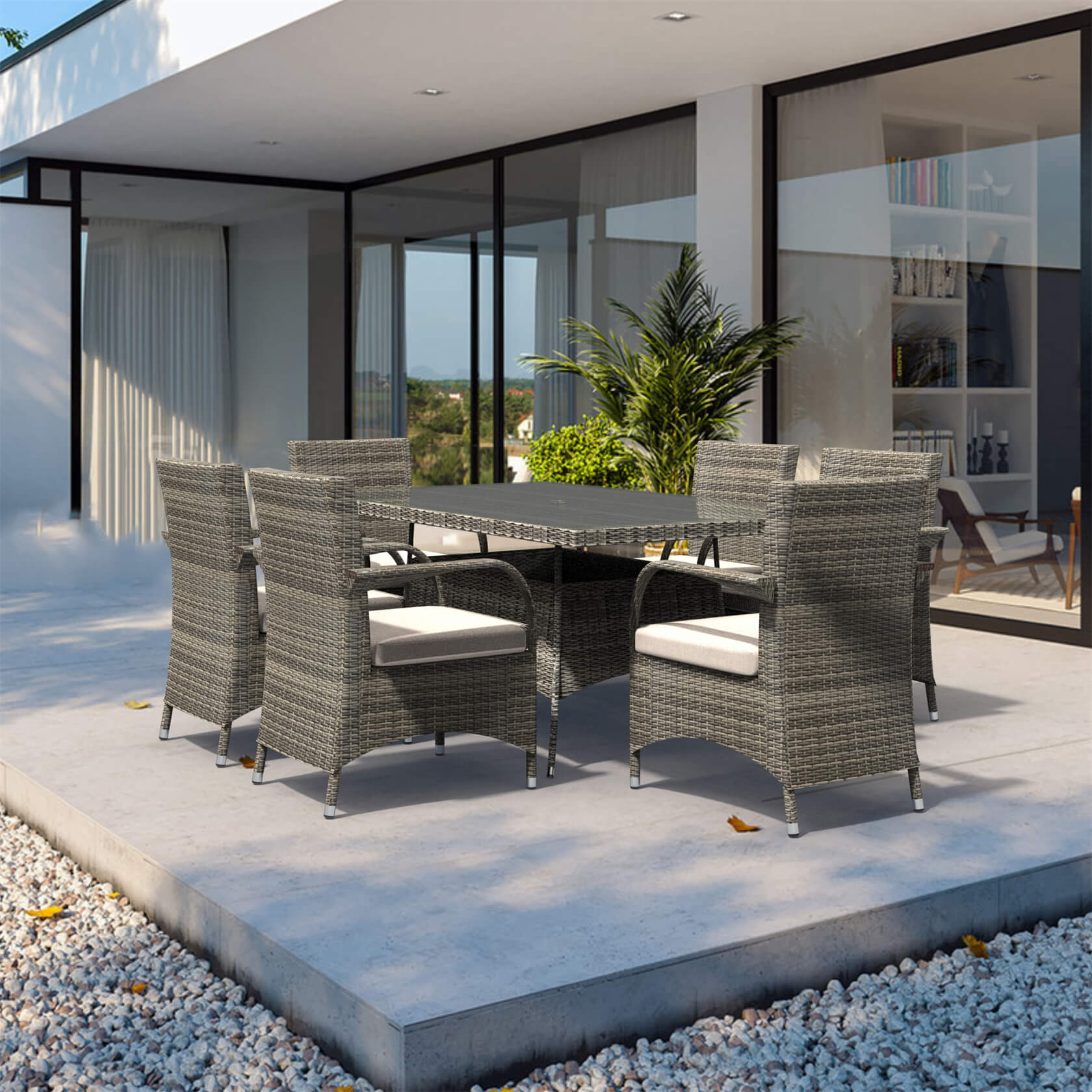 Hampton 6 - Seater Outdoor Dining Set with Rectangular Dining Table (PAD - 1712+1122) - Direct Wicker