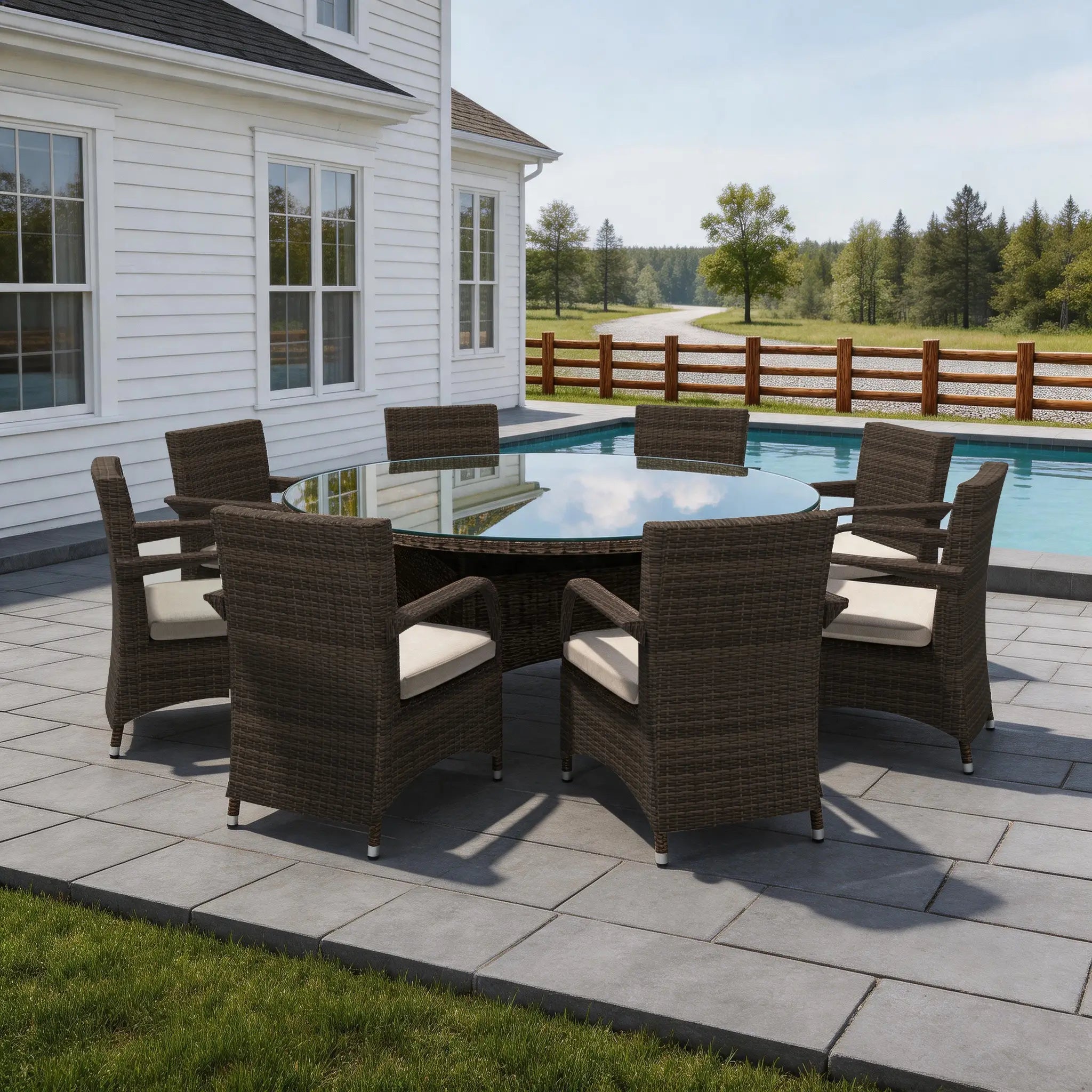 Hampton 8 - Seat Outdoor Dining Set with Round Dining Table (PAD - 1714+1122) - Direct Wicker