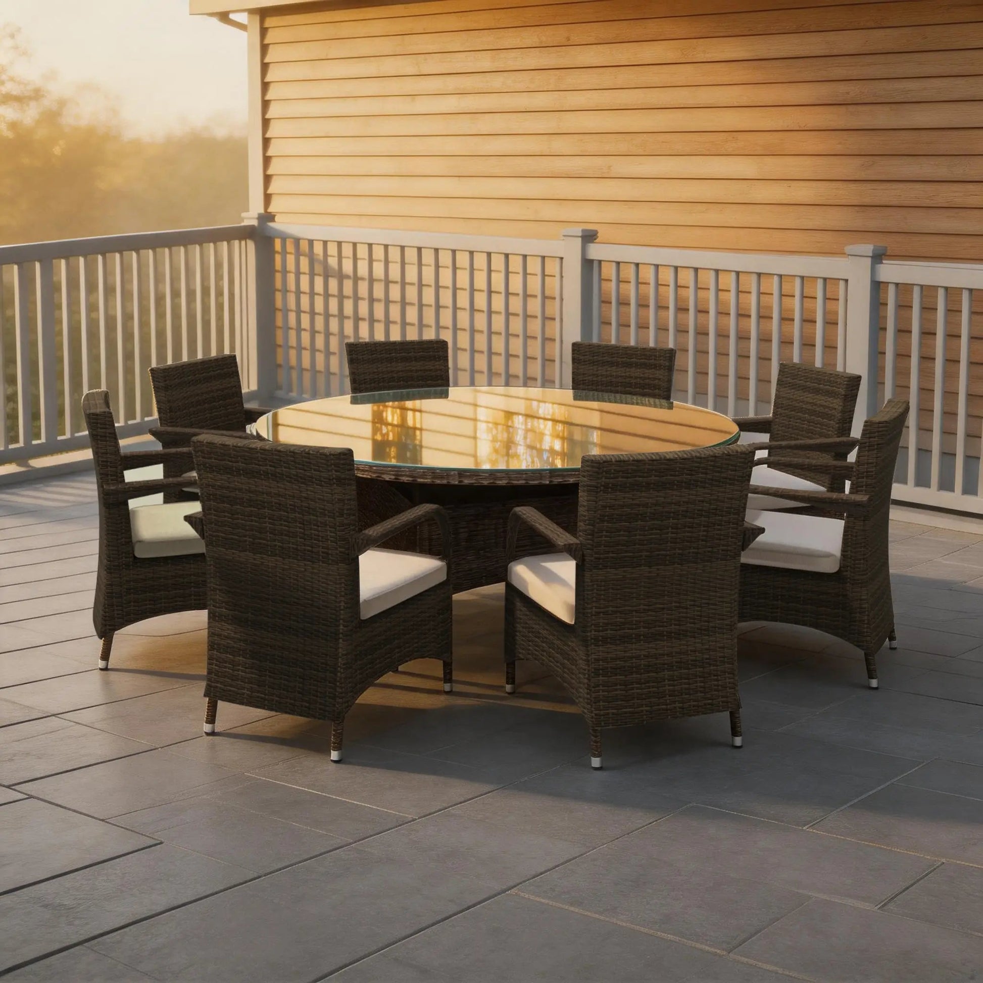 Hampton 8 - Seat Outdoor Dining Set with Round Dining Table (PAD - 1714+1122) - Direct Wicker