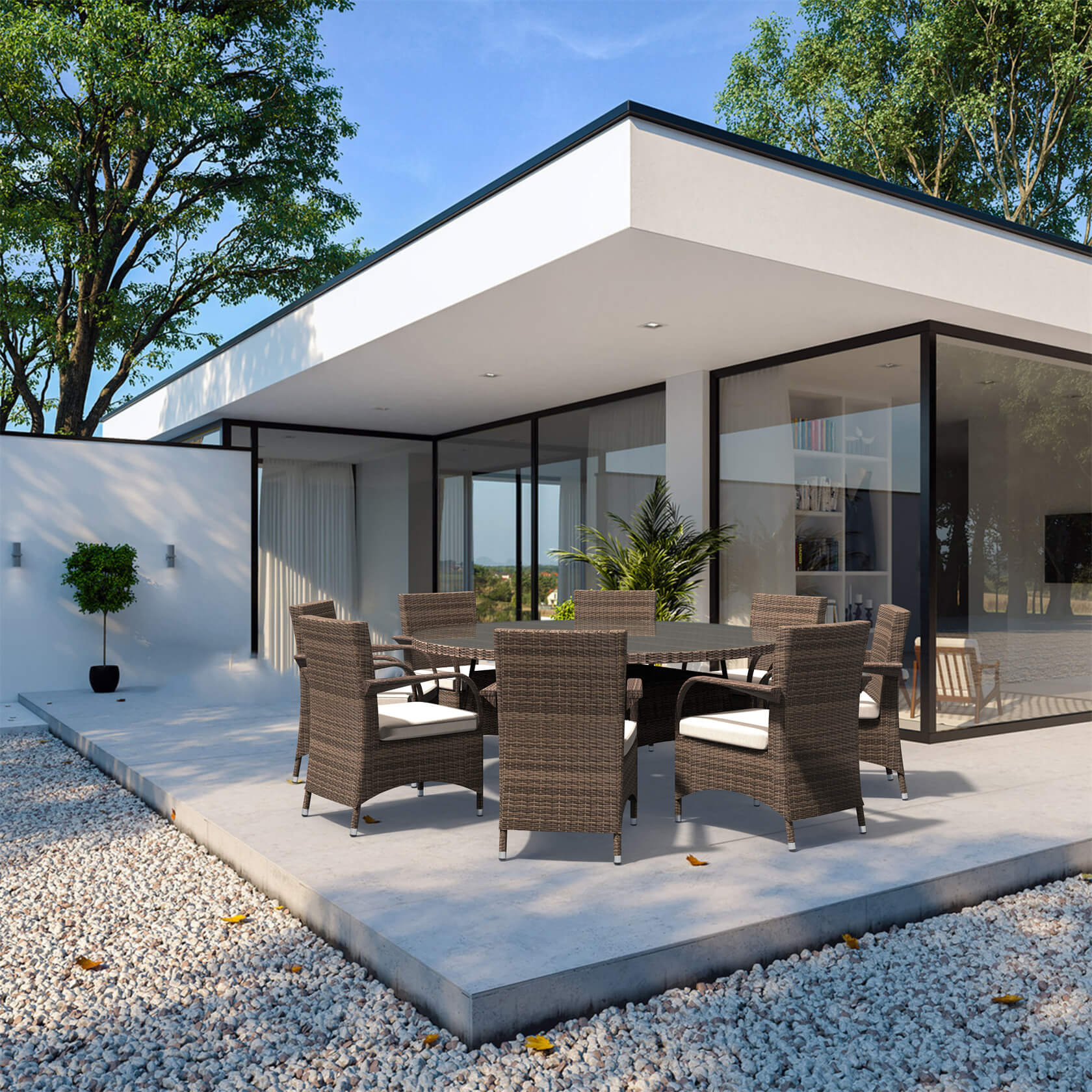 Hampton 8 - Seater Outdoor Dining Set with Round Dining Table (PAD - 1714+1122) - Direct Wicker