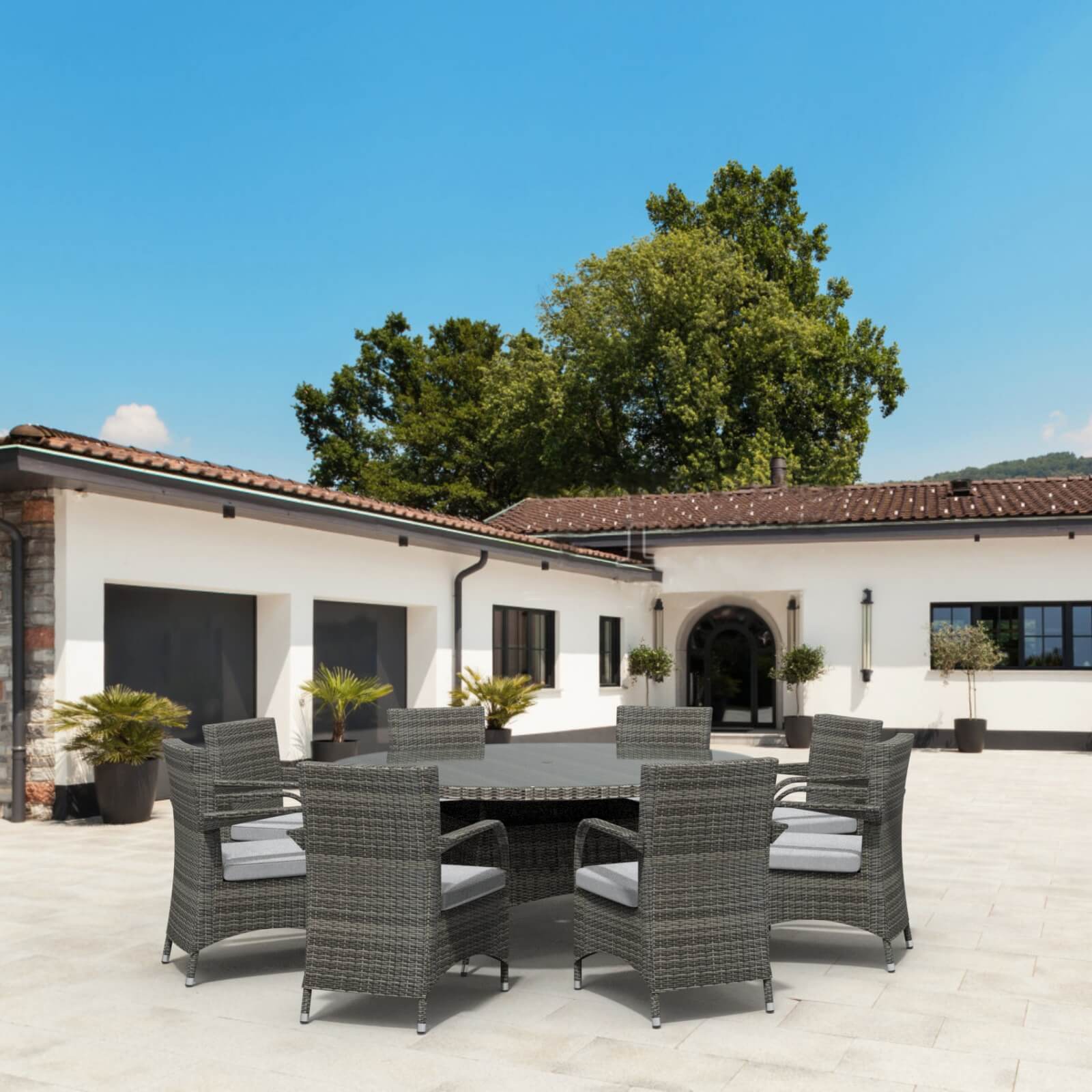 Hampton 8 - Seater Outdoor Dining Set with Round Dining Table (PAD - 1714+1122) - Direct Wicker